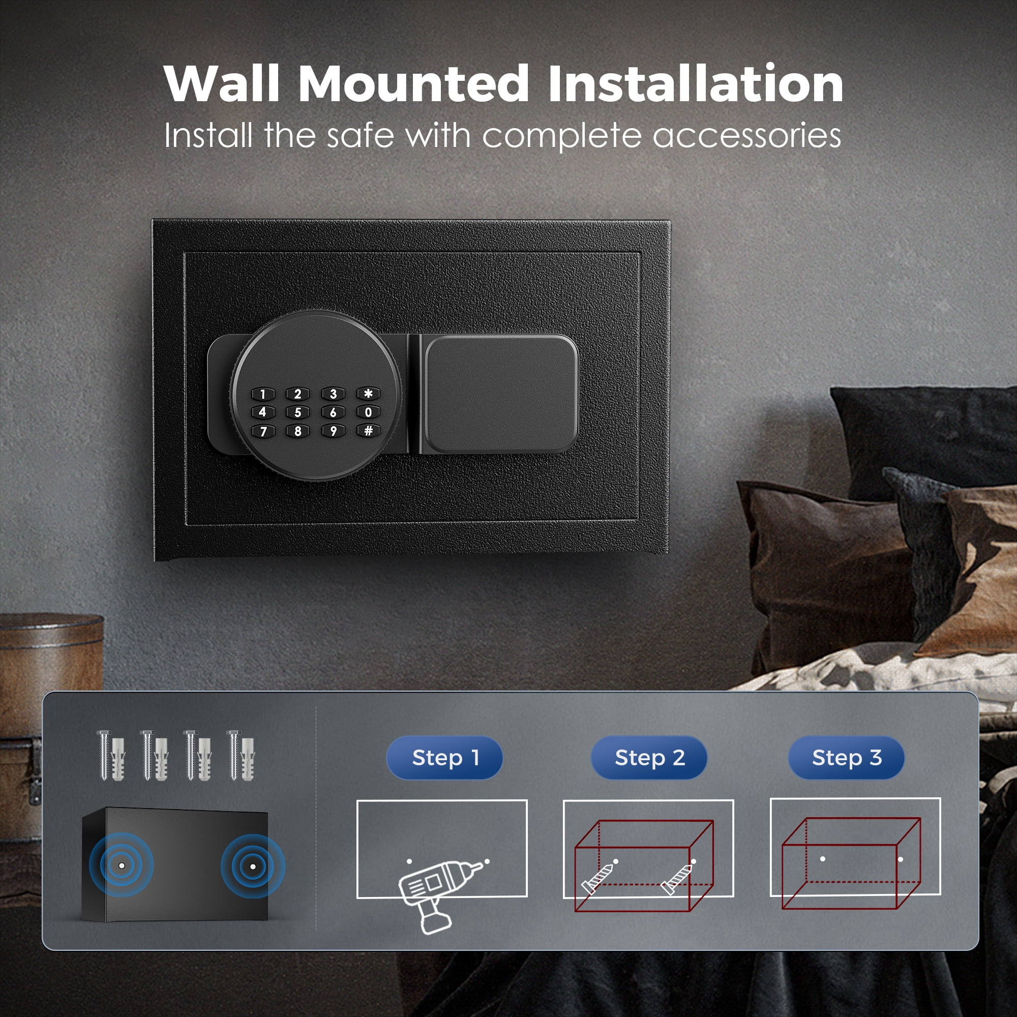 TELAM 0.65 Cu. ft Fireproof Safe with Digital Keypad Lock and Fireproof Bag, Small Safe Box LCD Screen Digital Cabinet Safes for Home Office Cash Jewelry File Black - Image 9