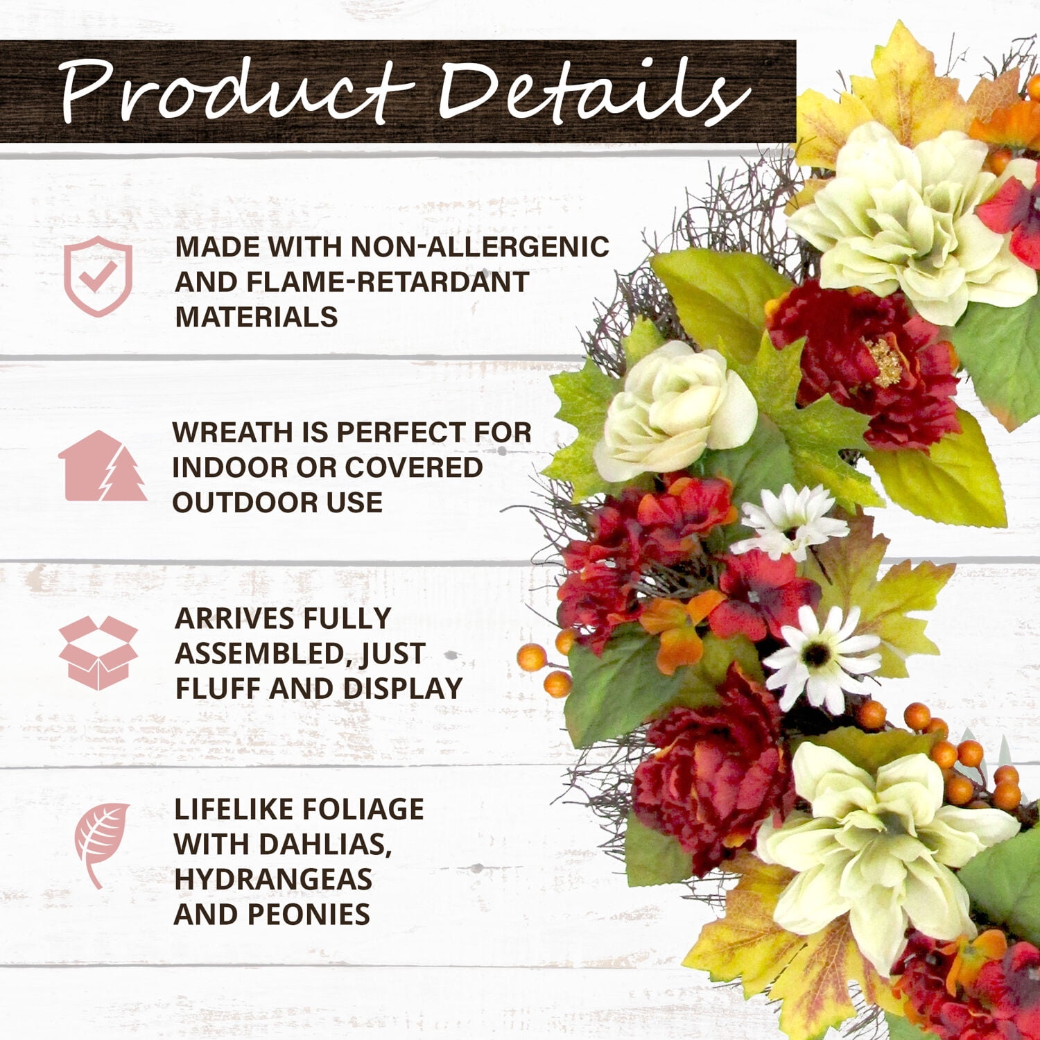 Fraser Hill Farm 24" Spring Wreath Door Hanging with Peony, Hydrangea, and Dahlia Blooms - Image 4