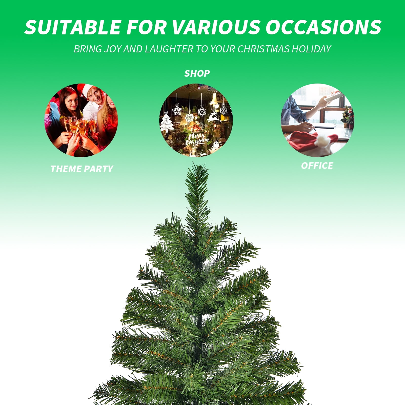 TBKLEY 7.5ft Artificial Christmas Tree for Home Office Party Decoration 1405 Branch Tips, Green - Image 6