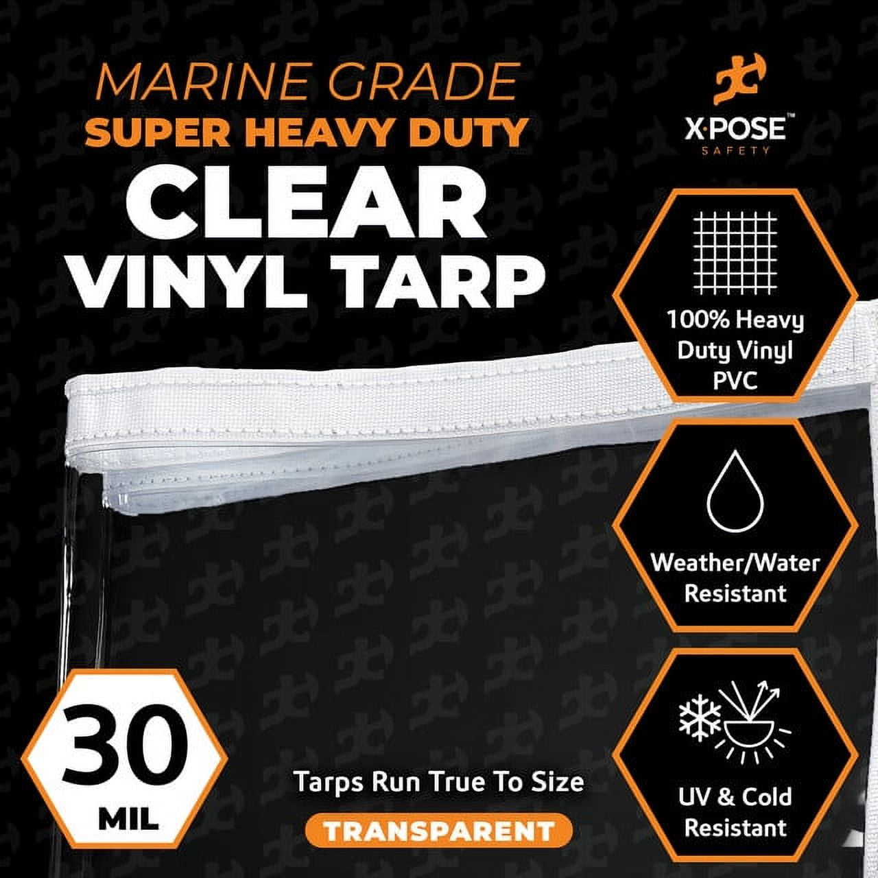 5' x 7' Clear Vinyl Tarp - 30 Mil Super Heavy Duty PVC with Brass Grommets - by Xpose Safety - Image 7
