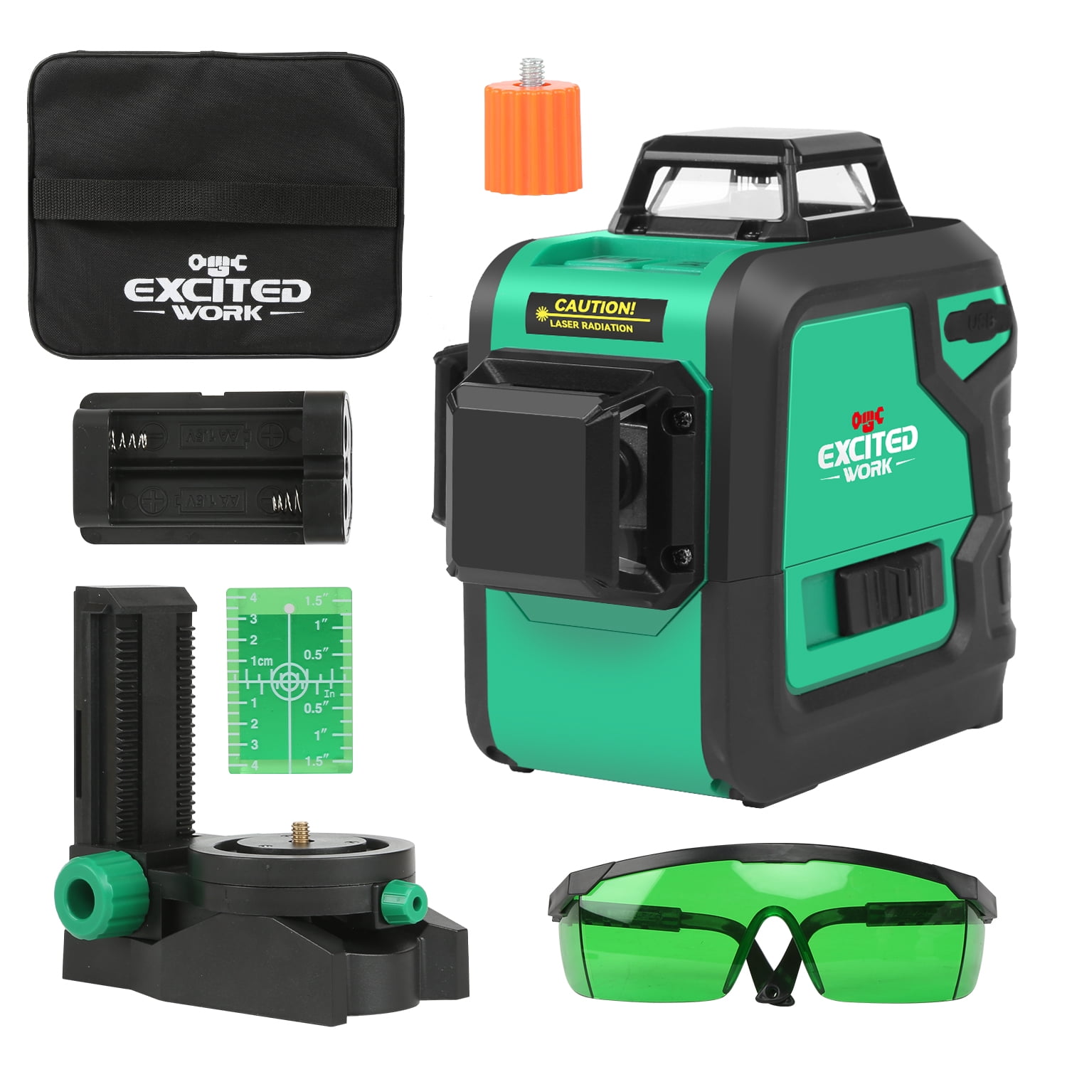 3D Cross-Line Laser Level Self-Leveling 3x360 12-Line Green Beam Up to 100ft, Magnetic Stand - AA and Rechargeable Batteries, Type-C USB Charging By Excited Work - Image 3