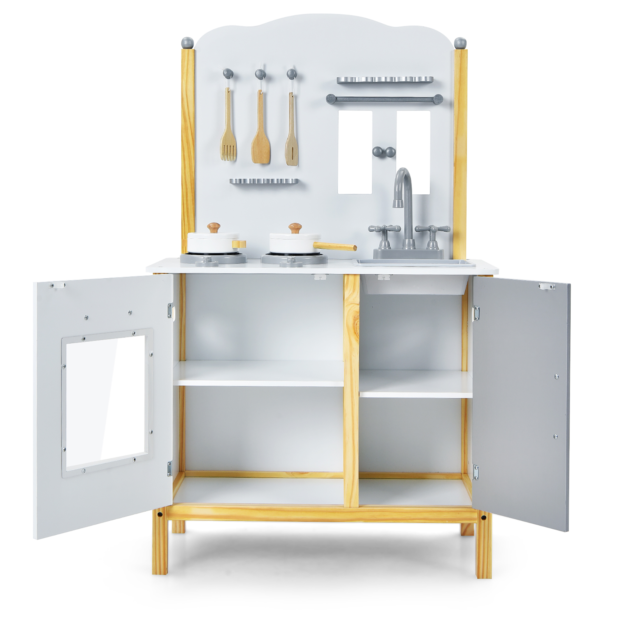 Costway Kids Play Kitchen Set Toddler Pretend Cooking Set w/ Cabinet&Accessories - Image 11