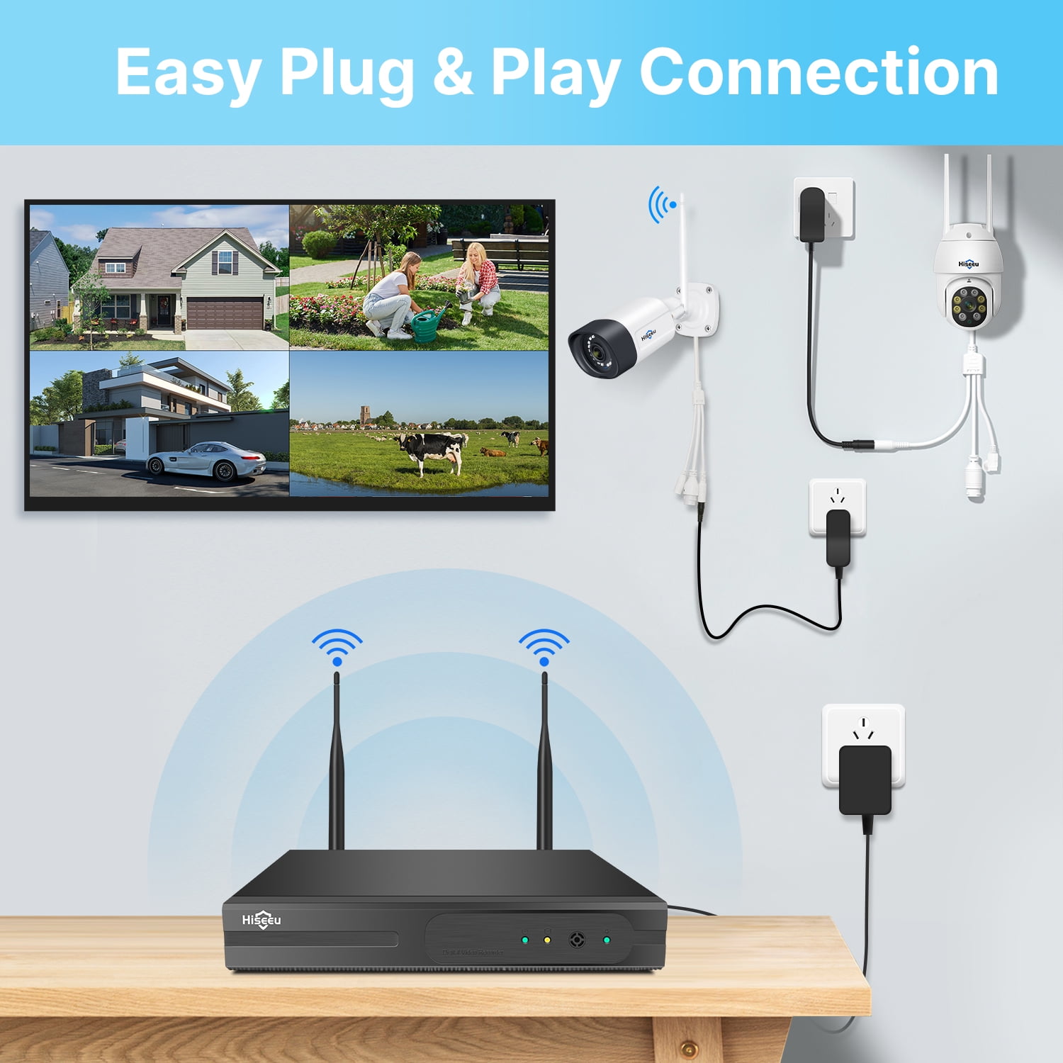 Hiseeu 5MP Security Camera System with 1TB Hard Drive, Outdoor Security Camera Wireless Wifi with Two-Way Audio,Human Detection, Home Security Cameras System - Image 3