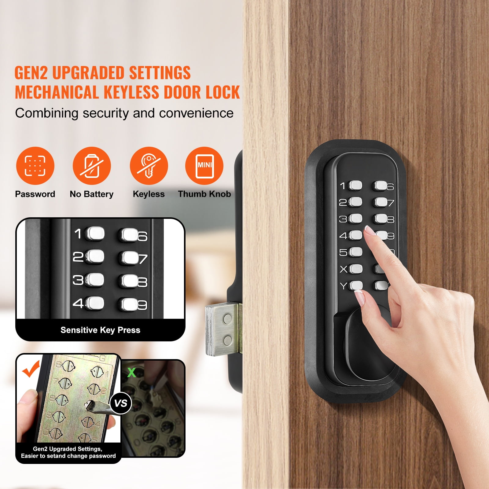 BENTISM Mechanical Door Lock, Zinc Alloy Mechanical 14-Digital Door Lock Set Waterproof Password Combination Keyless Entry For Home Office, Keyless Entry, Door Keypad - Image 5