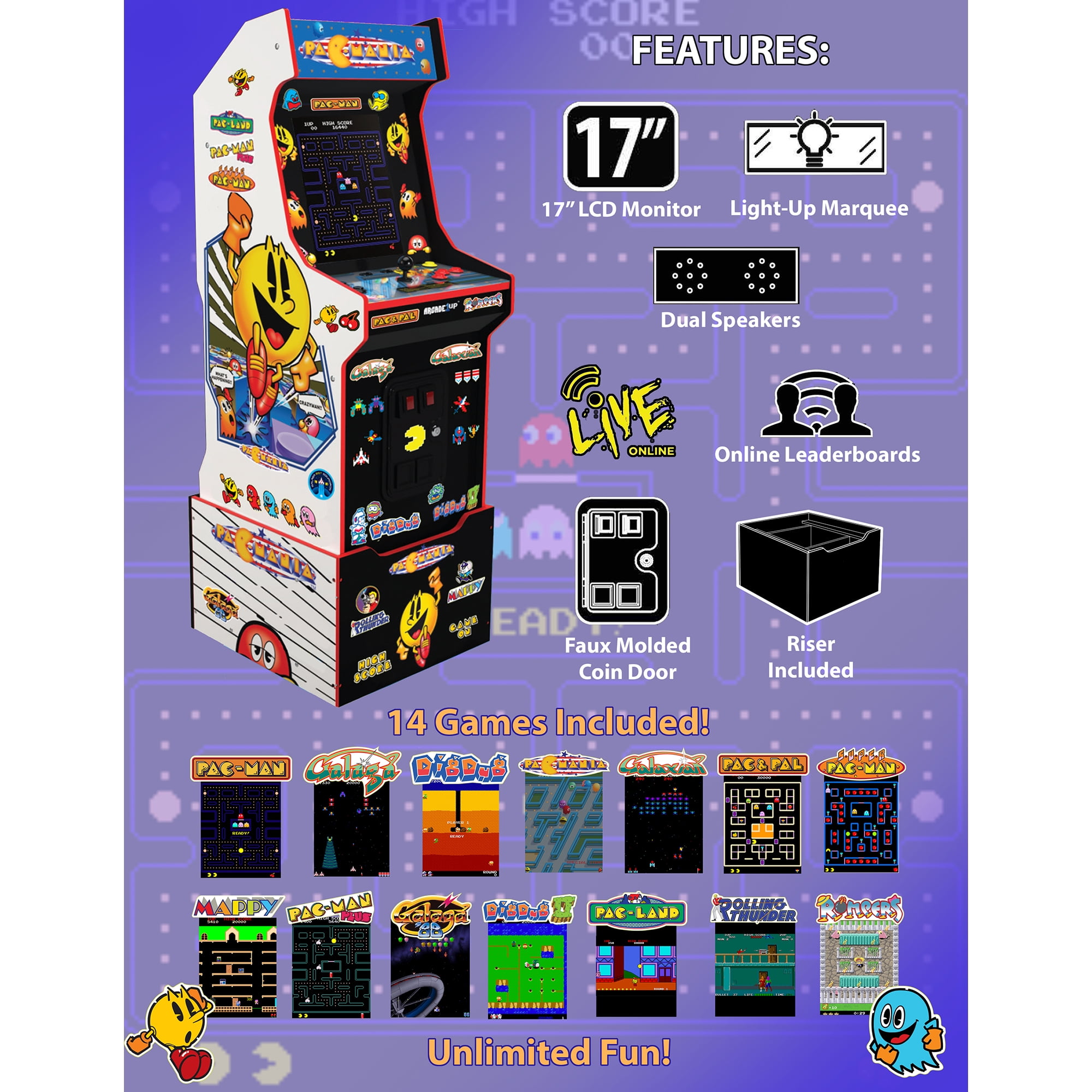 Arcade1UP - 14 Games in 1, PAC-MAN Customizable Video Game Arcade Featuring PAC-MANIA and includes 100 Bonus Stickers - Image 9