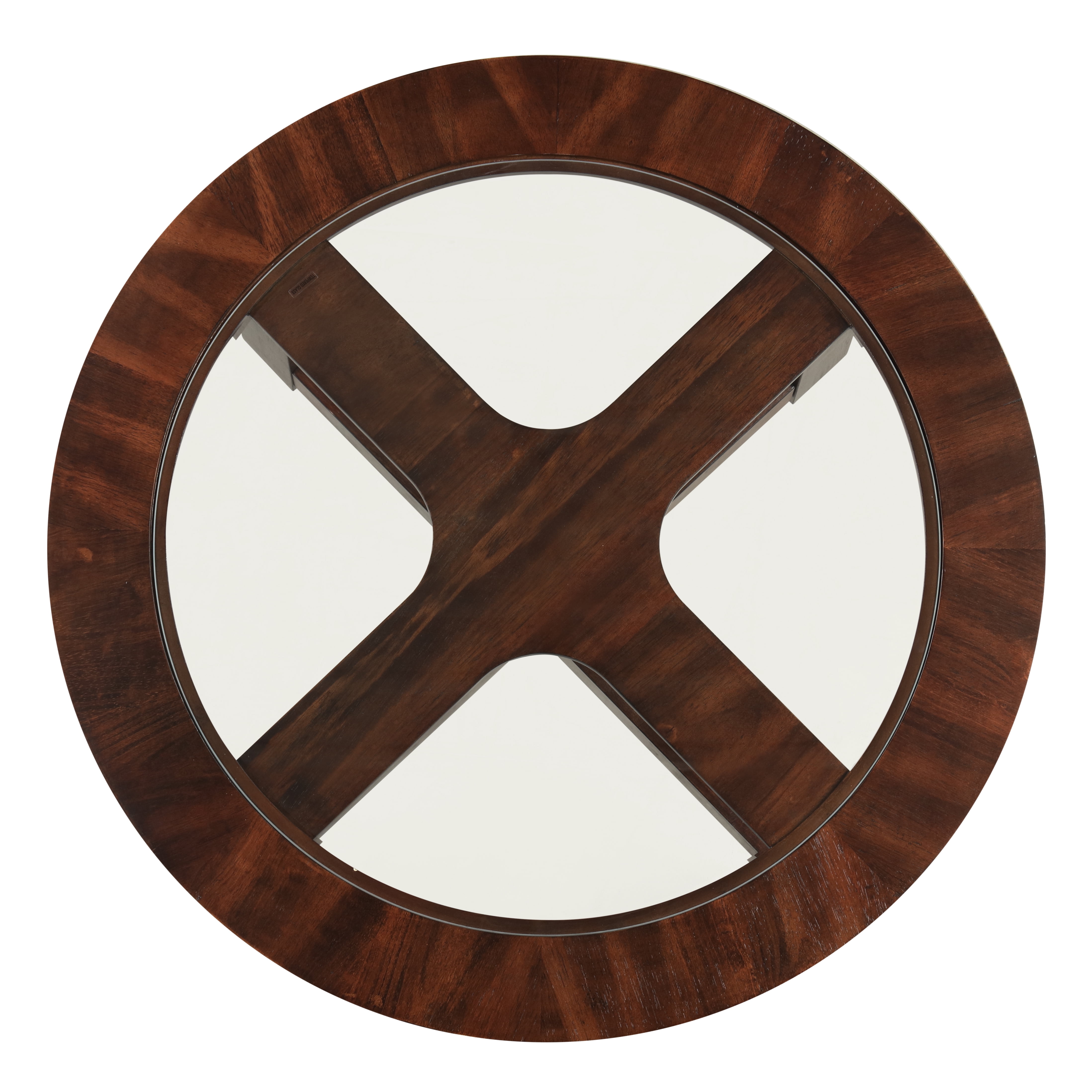 Roundhill Furniture Cylina Solid Wood Glass Top Round Coffee Table with 4 Stools - Image 4