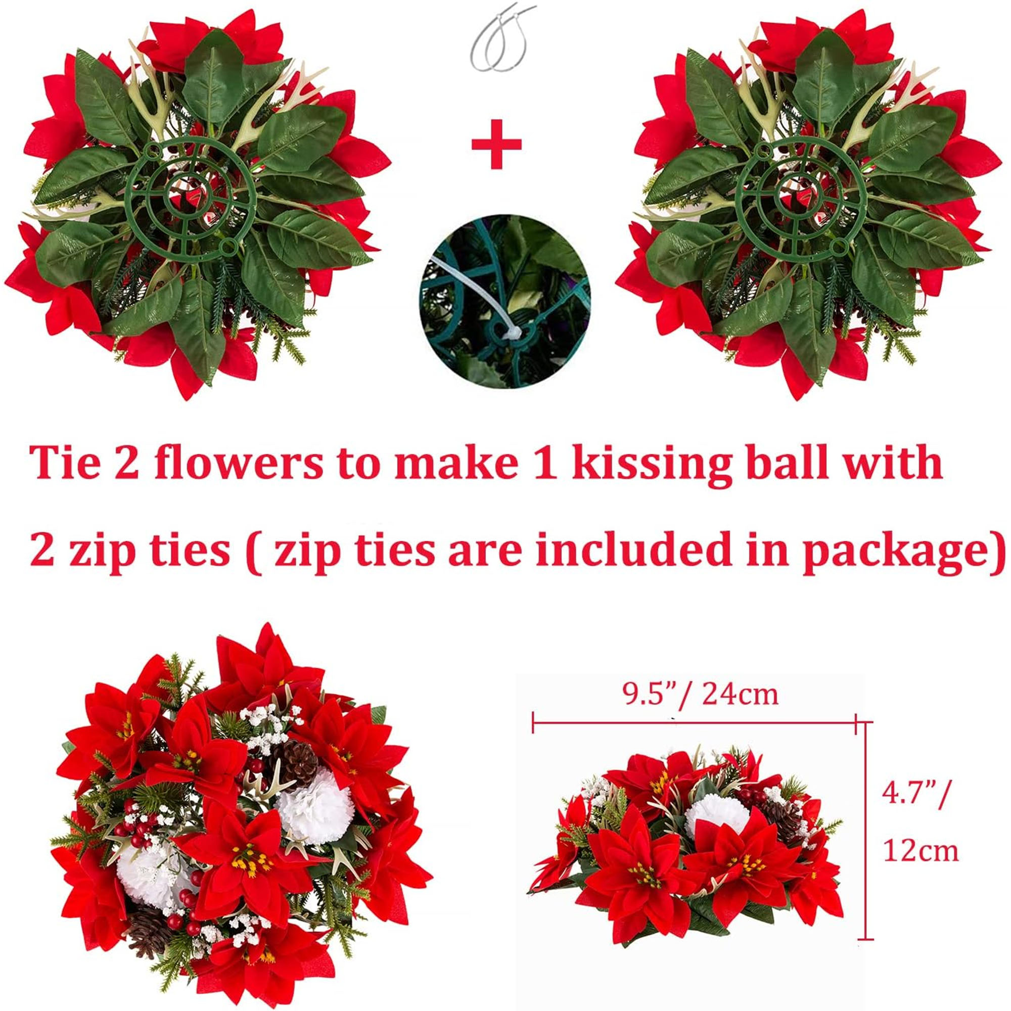 Blosmon Artificial Christmas Poinsettia Flowers Ball 6 pcs Red Fake Poinsettia Christmas Flowers Arrangement Centerpieces Decorations for Winter Indoor Home Parties - Image 4