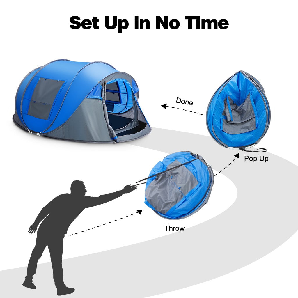 4 Person Pop Up Tents for Camping, CoPedvic Waterproof Instant Family Tents Upgraded Large Size with 2 Doors, Blue - Image 8