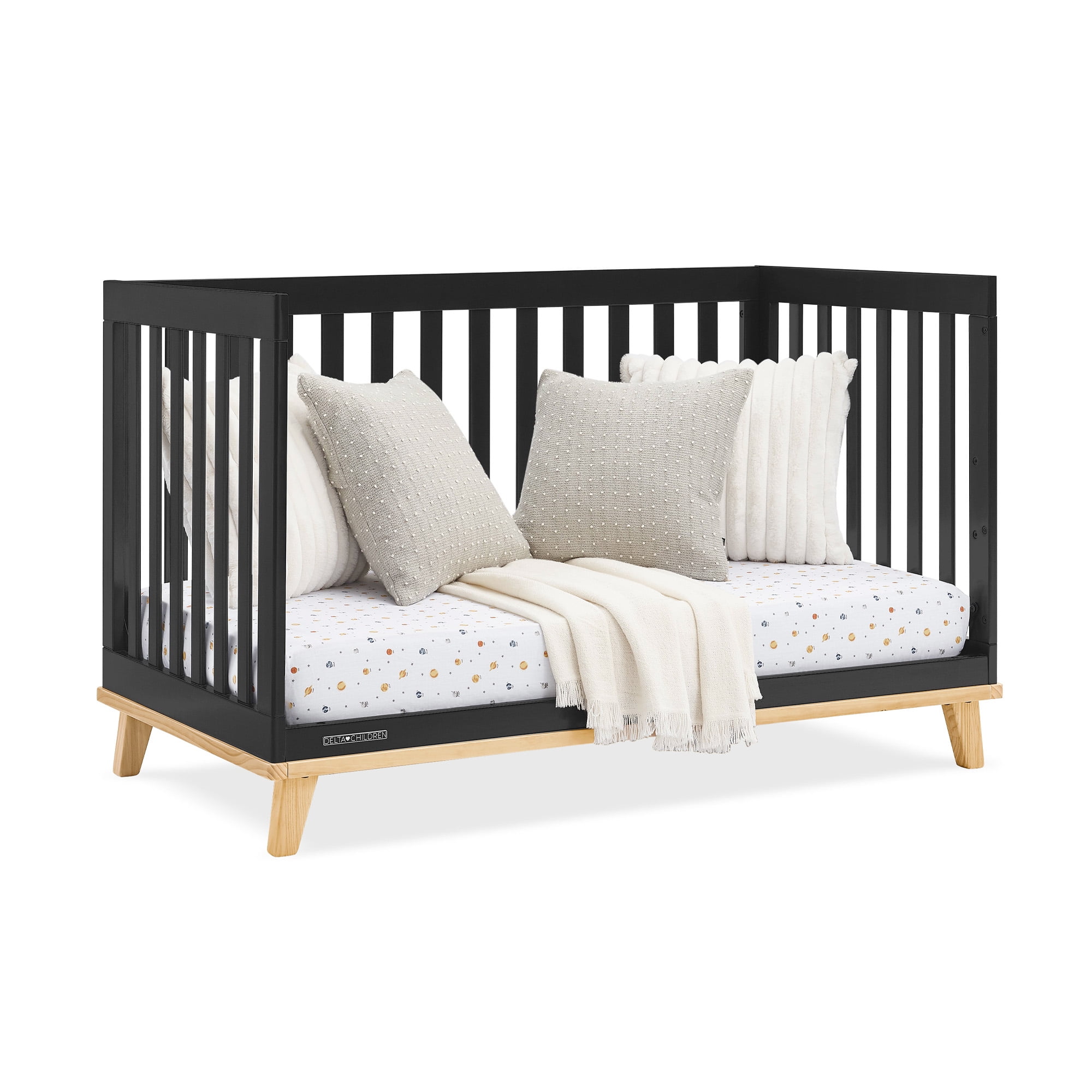 Delta Children Frankie 4-in-1 Convertible Crib - Greenguard Gold Certified, Black with Natural - Image 4
