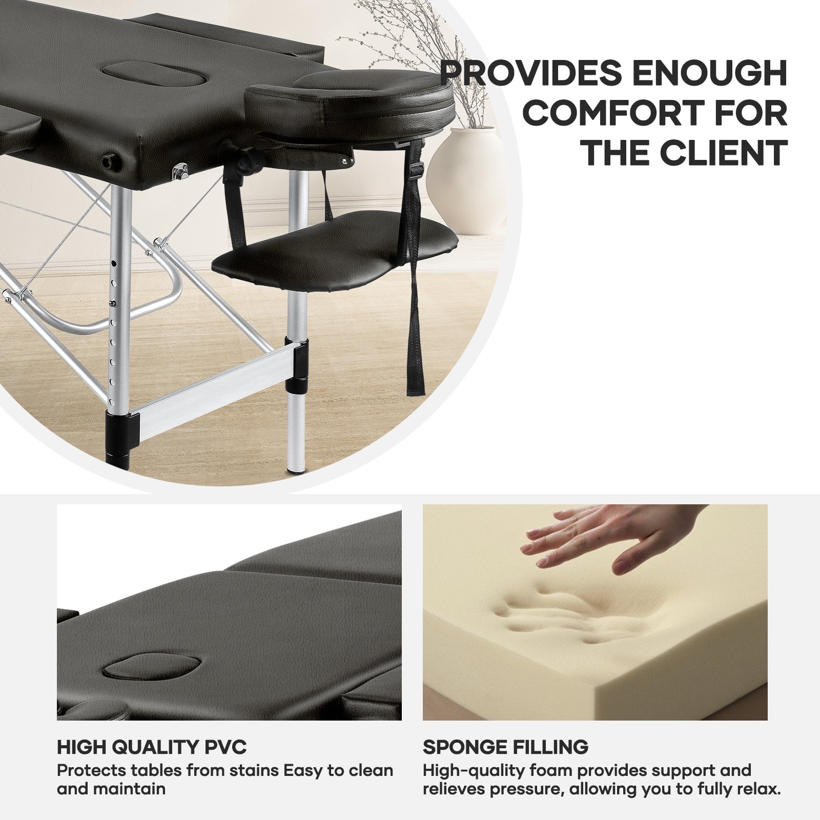 Naipo Portable Massage Table 84 Inch Massage Bed Wide SPA Lash Bed Tattoo Bed Height Adjustable 2 Fold Aluminum Weight Capacity 496LB, Black Promotion - Image 10