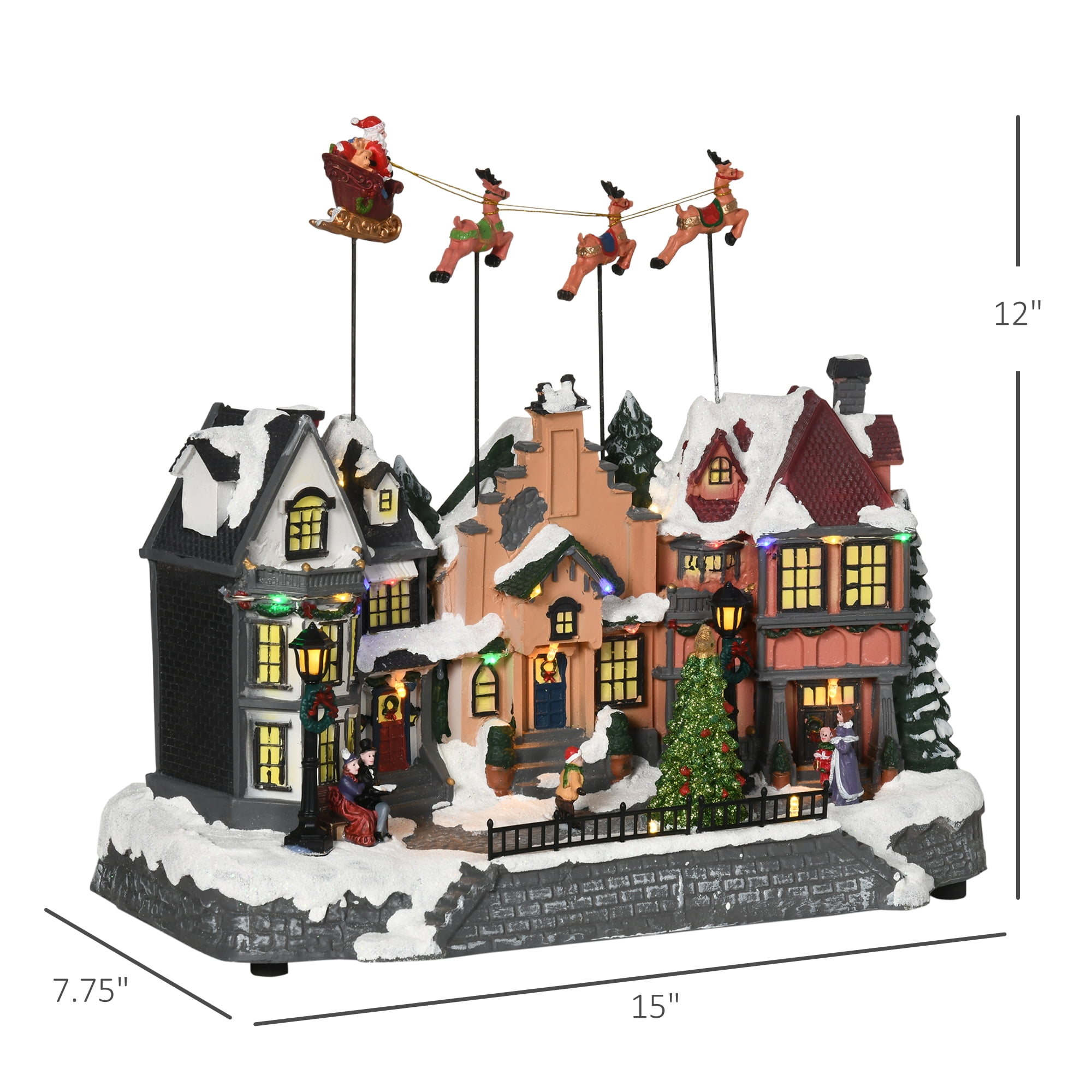 HOMCOM Christmas Village, Santa & Deer Skating Pond Animated Winter Wonderland Set with Multicolored LED Light, Battery Operated Christmas Decoration - Image 4