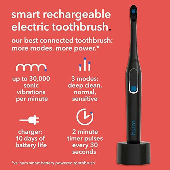 Hum by Colgate Smart Electric Toothbrush Kit, Rechargeable Sonic Toothbrush with Travel Case, Black, Adult - Image 4