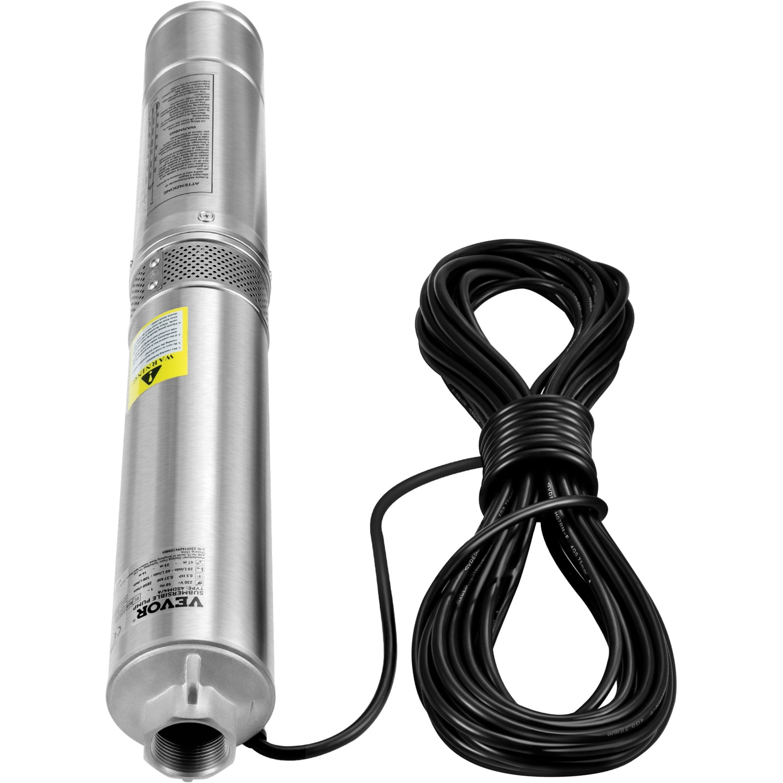 VEVORDeep Well Submersible Pump, 2HP/1500W 230V/60Hz, 37GPM Flow 427 ft Head, with 33 ft Electric Cord, 4 inch Stainless Steel Water Pumps for Industrial, Irrigation & Home Use, IP68 Waterproof Grade - Image 8