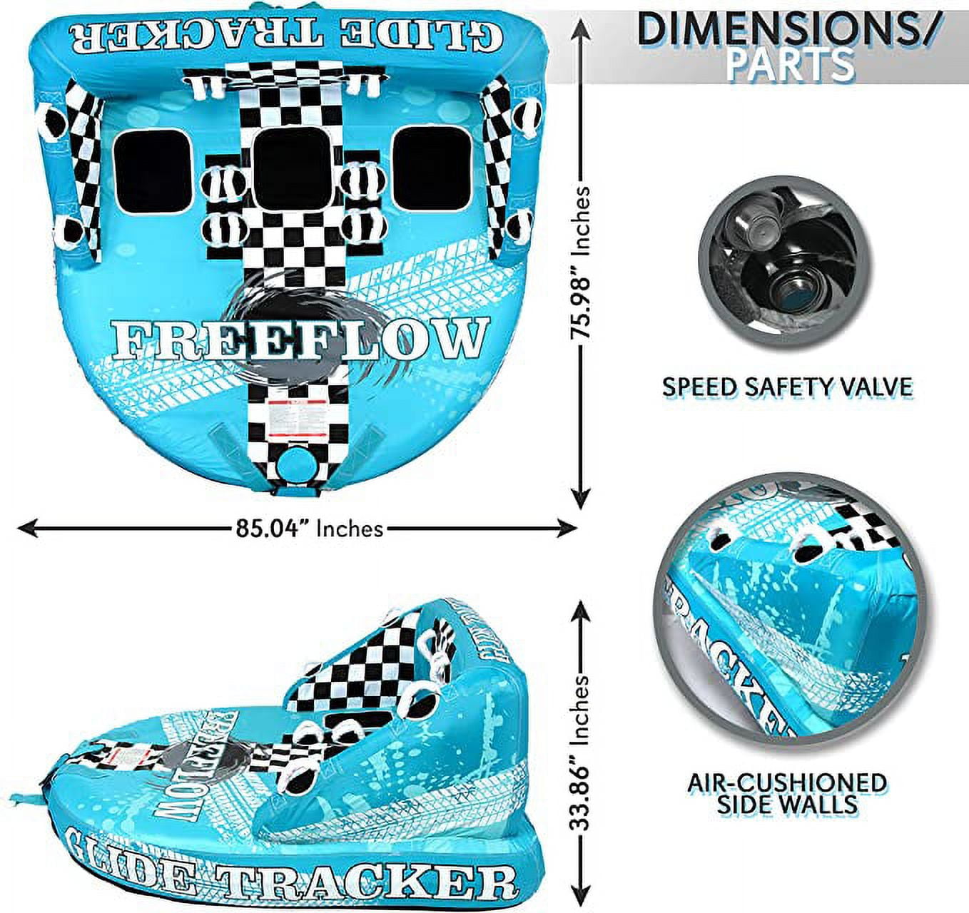 SereneLife High-Quality Watersports Towable Tube - Front & Back Tow Points with Wide Wingspans, Blue - Image 5