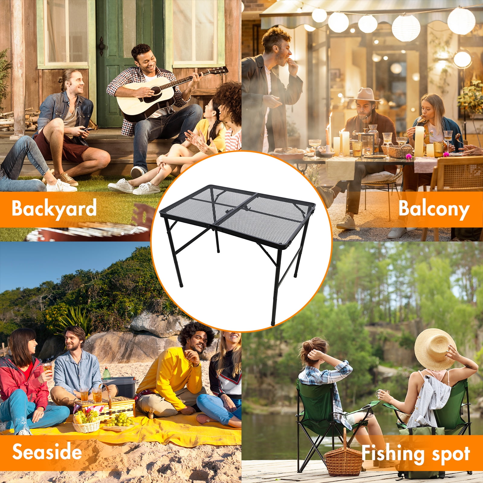 Folding Grill Table, Camping Table with Adjustable Height, Large Storage Bag and Carrying Bag, Portable Aluminum Table for Indoor & Outdoor Picnic BBQ Backyards Beach - Image 5