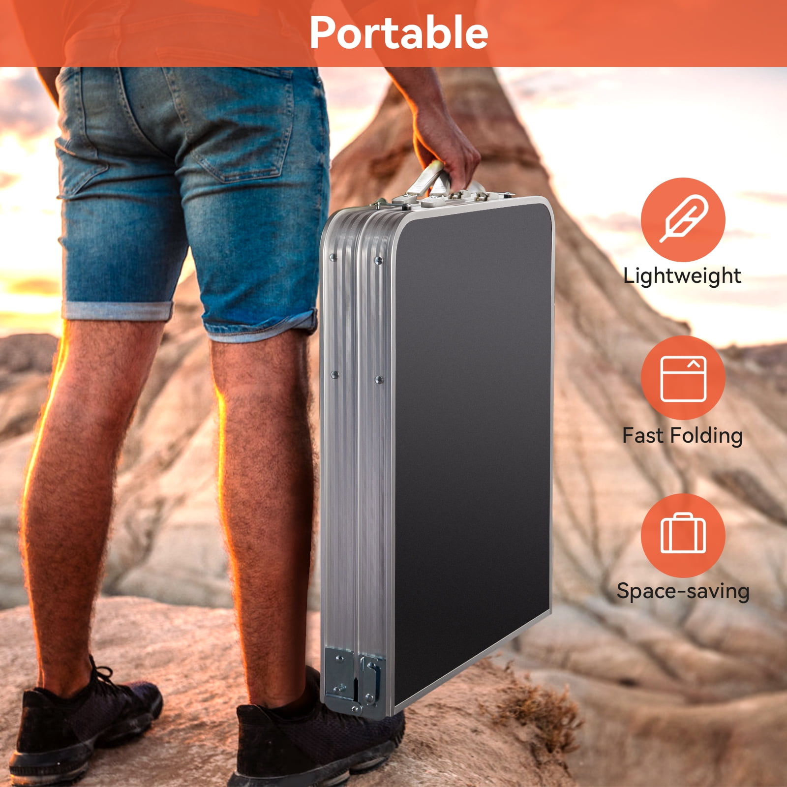 Vecukty Portable Camping Table Set - Aluminum Kitchen Station w/ Storage, Adjustable Feet & Trash Can, brown - Image 11