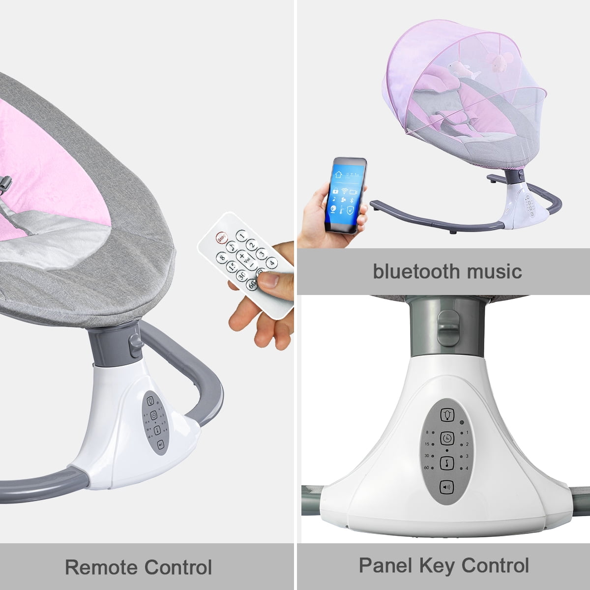 HAOUUCYIN Electric Baby Swing, bluetooth Music Infant Swing with 12 Lullabies for Boys Girls, Pink - Image 9