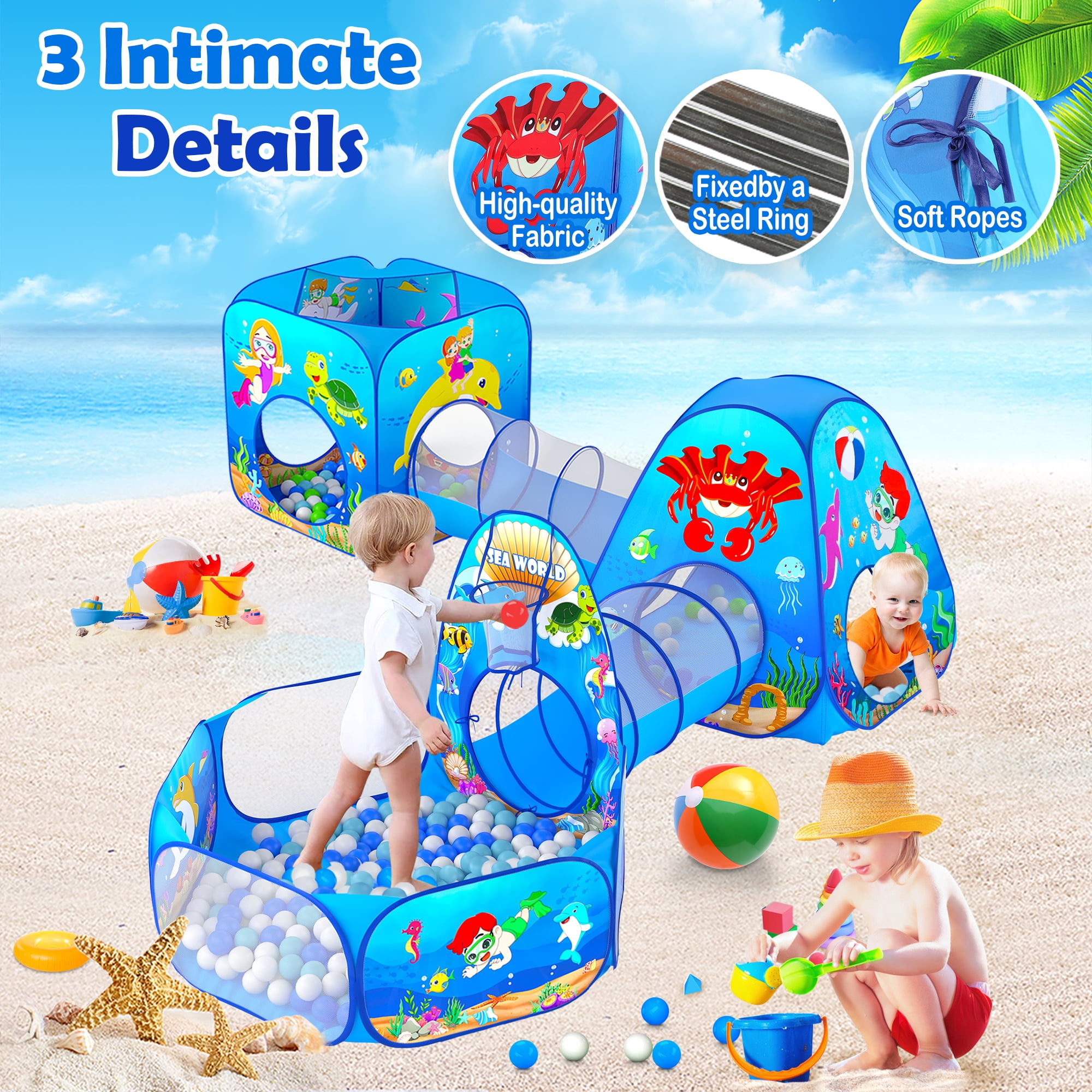 Wilwolfer Polyester 5pc Kids Crawl Tunnel Tent with Pop up Ball Pit for 3-8 Years Toddlers Indoor Outdoor - Image 6