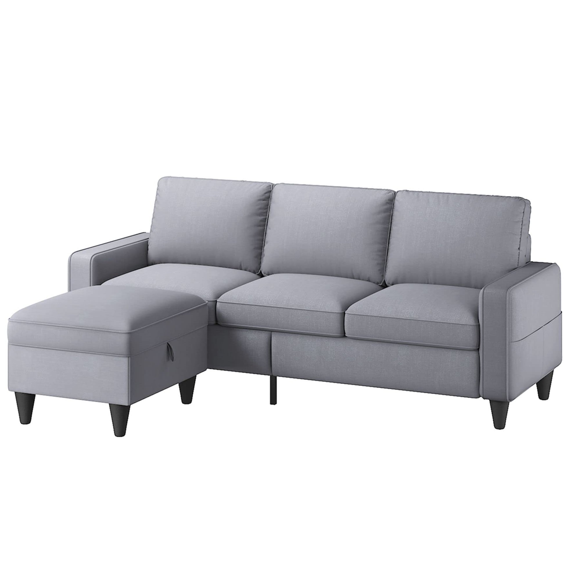 Aukfa 78" Sectional Sofa with Storage Ottoman, L Shape Couch for Living Room, Cotton, Light Gray - Image 4
