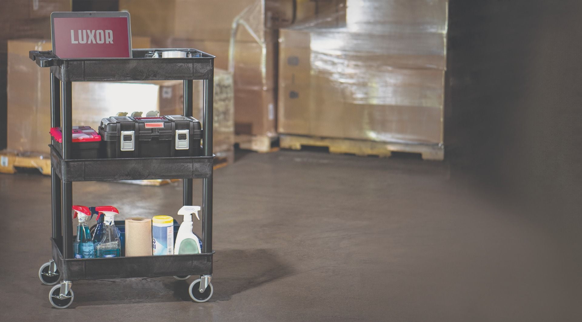 Luxor 18" x 24" Three Shelf Tub Utility Cart - Black - Image 6