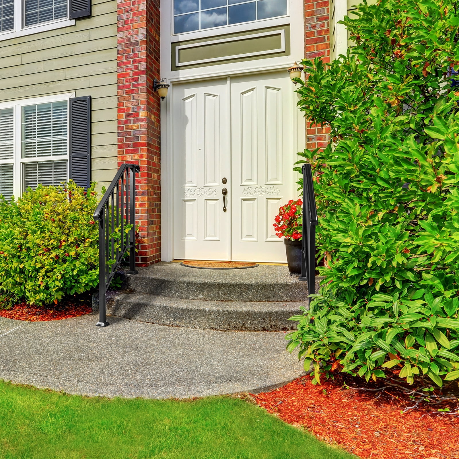 Zimtown Handrail for Stairs Fits 2 or 3 Steps Outdoor Stair Railing Picket Black Wrought Iron Handrail - Image 9