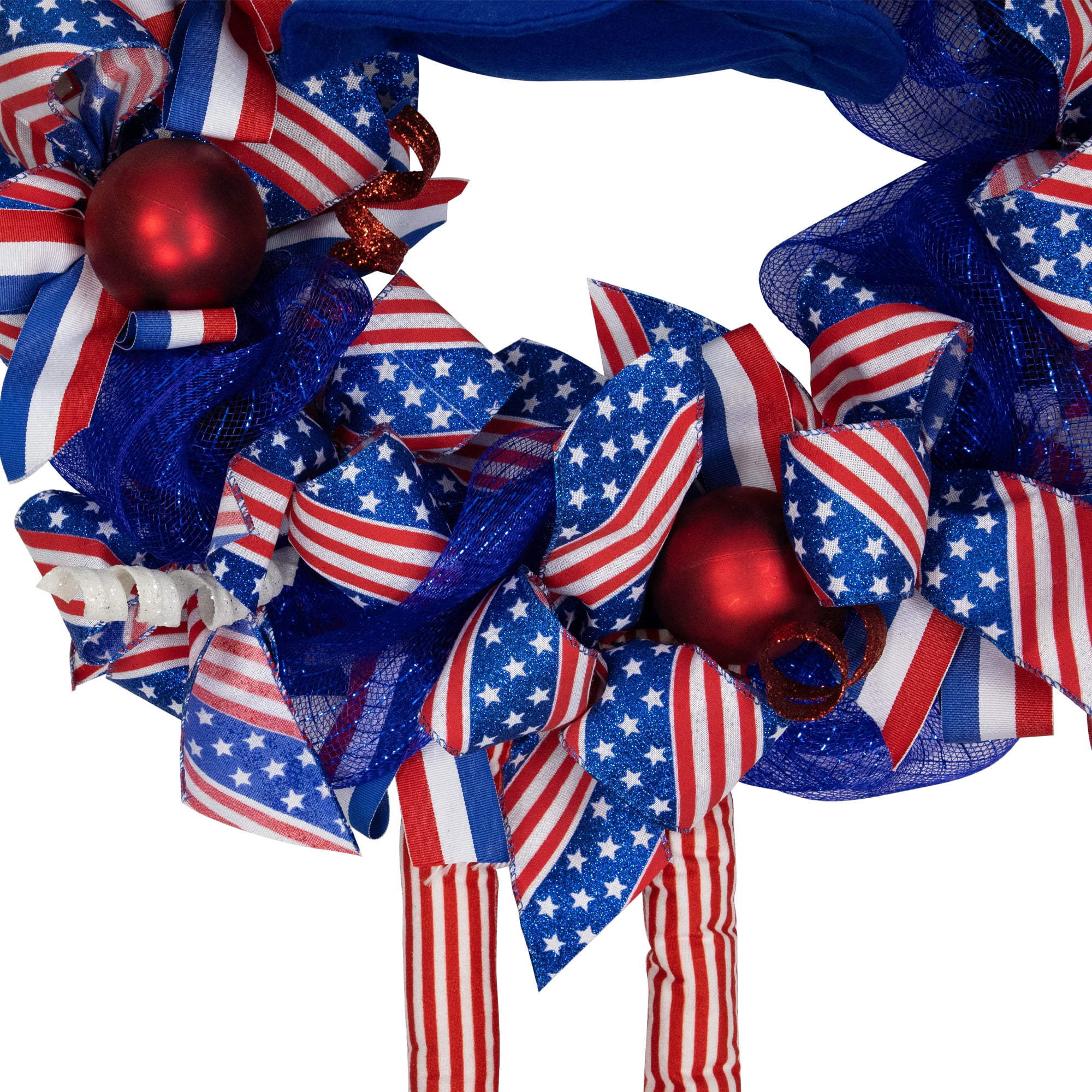 Northlight Patriotic Hat with Legs Deco Mesh Ribbon Wreath - 24" - Image 7