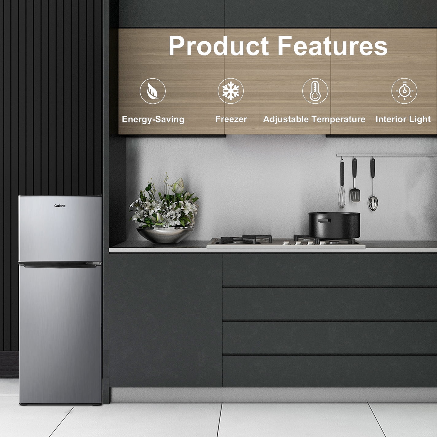 Galanz 4.6. Cu ft Two Door Mini Refrigerator with Freezer, Stainless Steel, New, Width 19.13" - Image 9