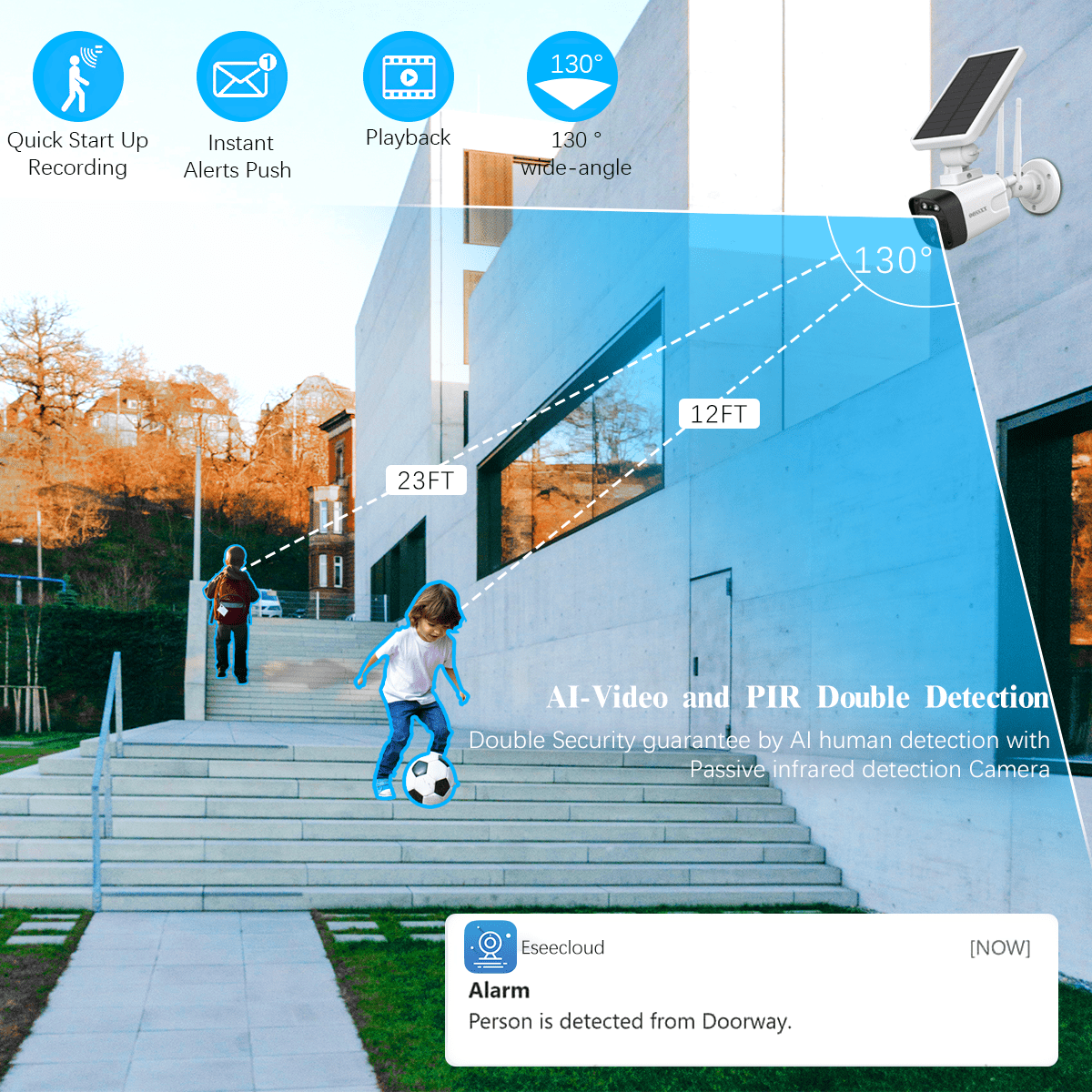 {4.0Megapixel & 100% Wire Free} 2-Way Audio Solar Security Camera Outdoor Wireless Solar Powered Wireless Camera with Rechargeable Battery, WiFi Home Surveillance Camera - Image 4