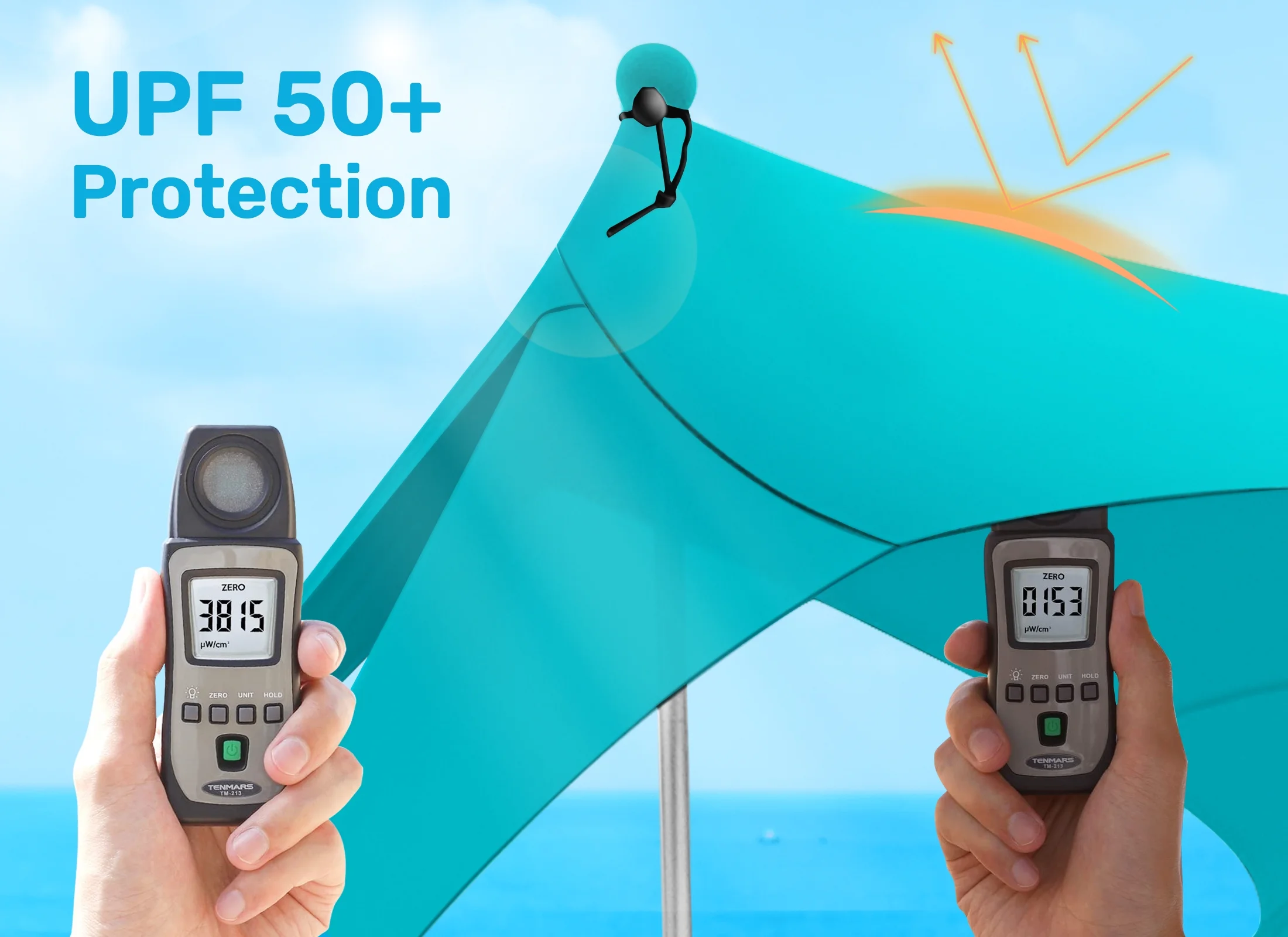 VECUKTY Beach Tent Sun Shelter 10 x 10FT with 8 Sandbags, UPF 50+ Protection Beach Shade Canopy, Outdoor Pop Up Shade Tent Turquoise - Image 3