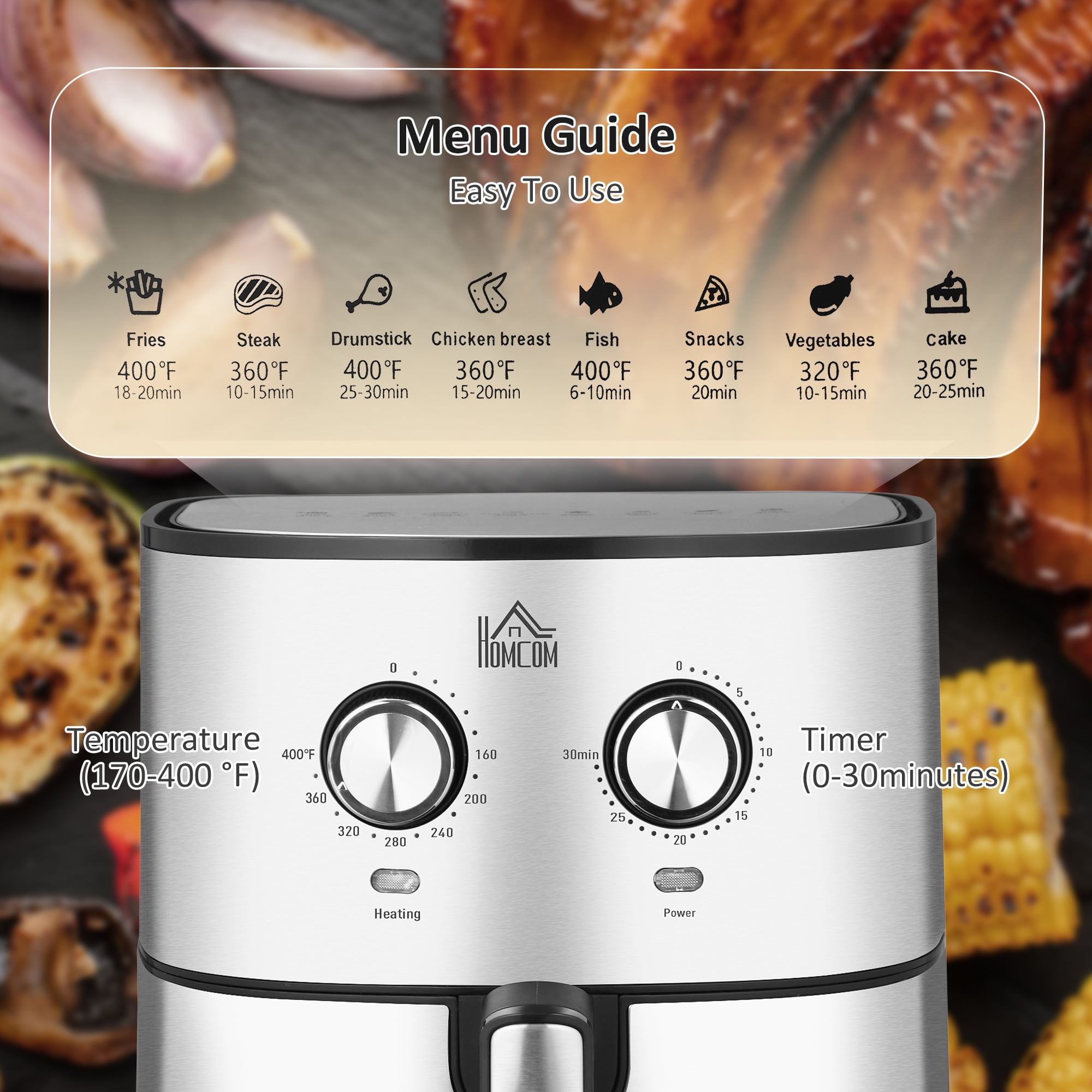 6.9QT Air Fryer, 8-in-1 Air Fryer Oven, 85% Less Oil Cooking, 170°F-400°F Adjustable Temp, 30-Min Timer, Nonstick & Dishwasher Safe Basket, Compact for Family Use - Image 5
