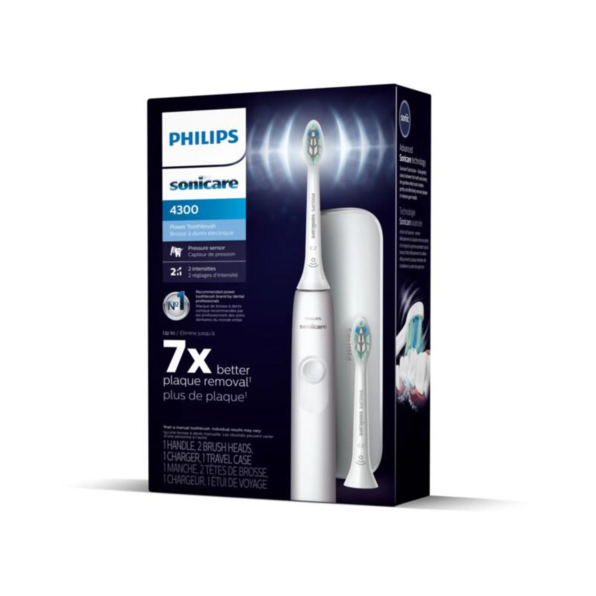 Philips Sonicare 4300 Series Electric Toothbrush - Sonic Toothbrush with Advanced Sonic Technology, Pressure Sensor, Two Intensity Settings, Smartimer & Quadpacer, Travel Case, White, Model HX3684/23 - Image 3
