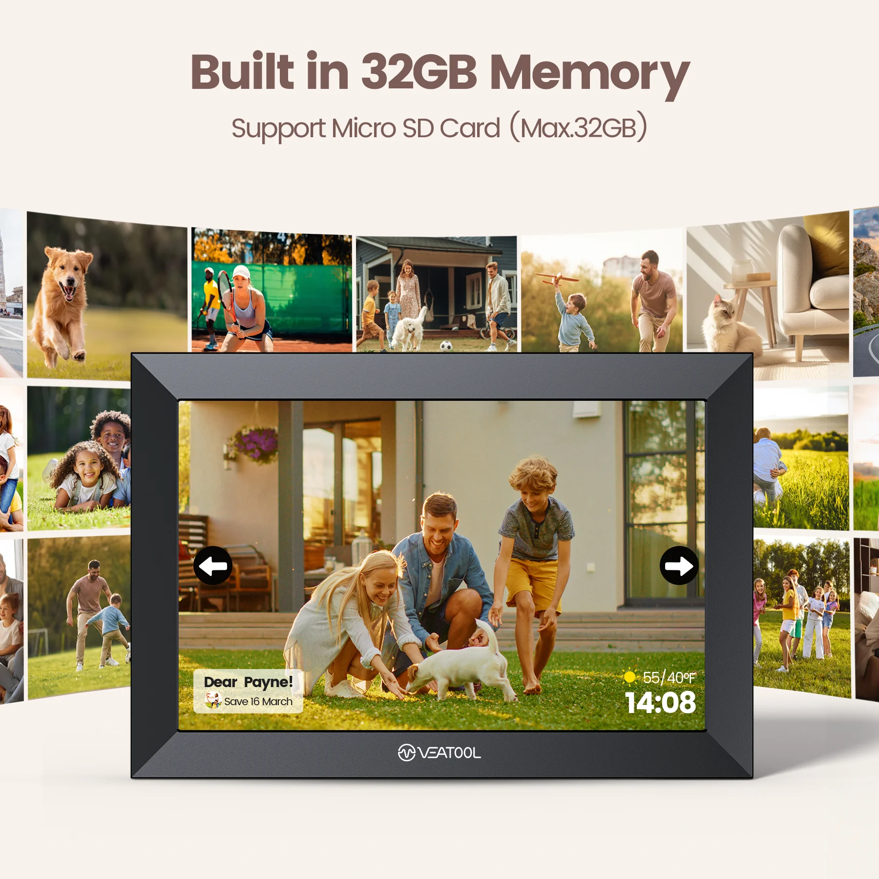 VEAT00L WiFi Digital Picture Frame 10.1 Inch,1280*800 IPS Touch Screen Digital Photo Frame with 32GB Memory, Auto-Rotate, Wall Mountable, Instantly Send Photos or Videos from Anywhere via Uhale App - Image 7