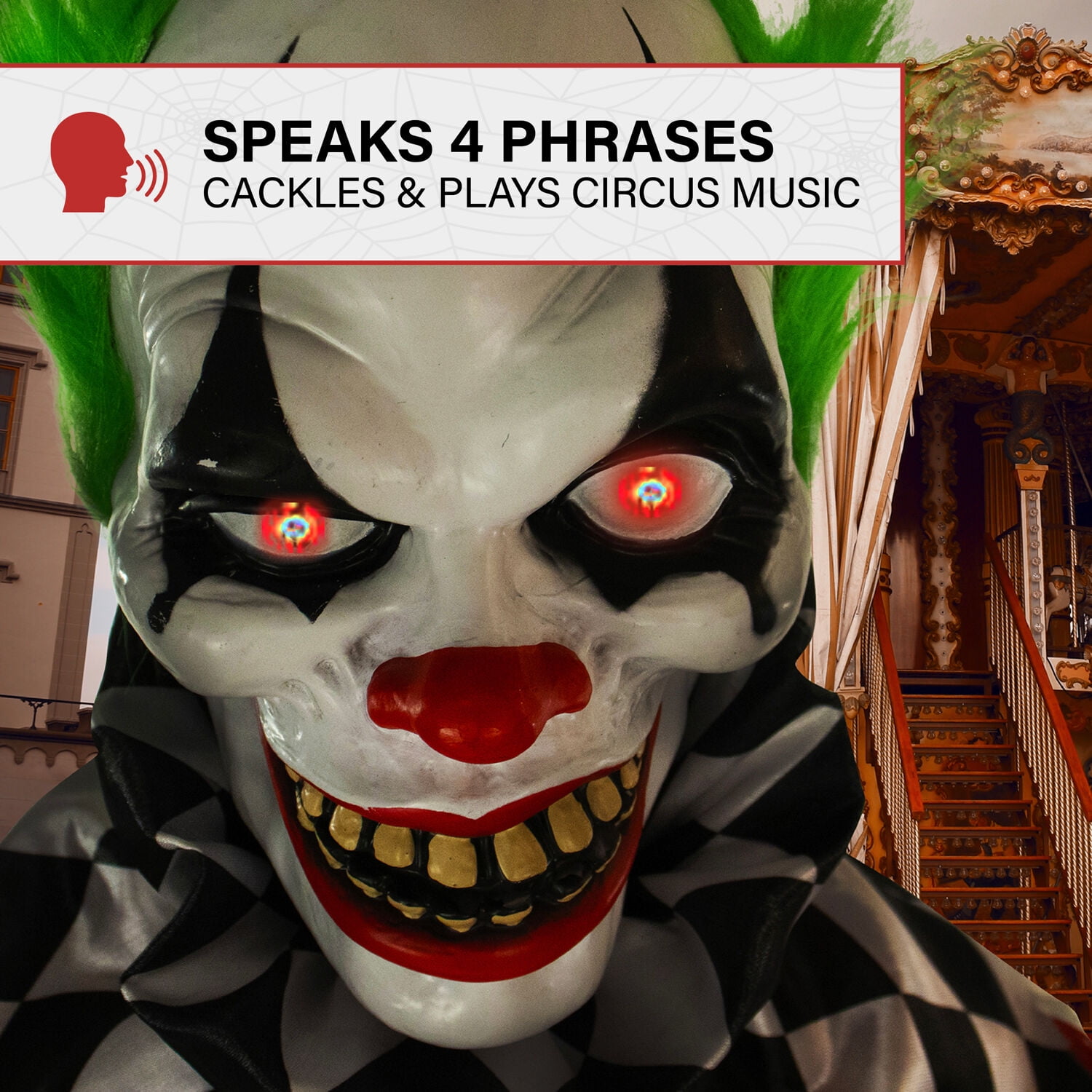 Haunted Hill Farm 5.9 ft Life-Size Animatronic Clown Halloween Decoration with Lights and Sound, HHCLOWN-7FLSA - Image 8