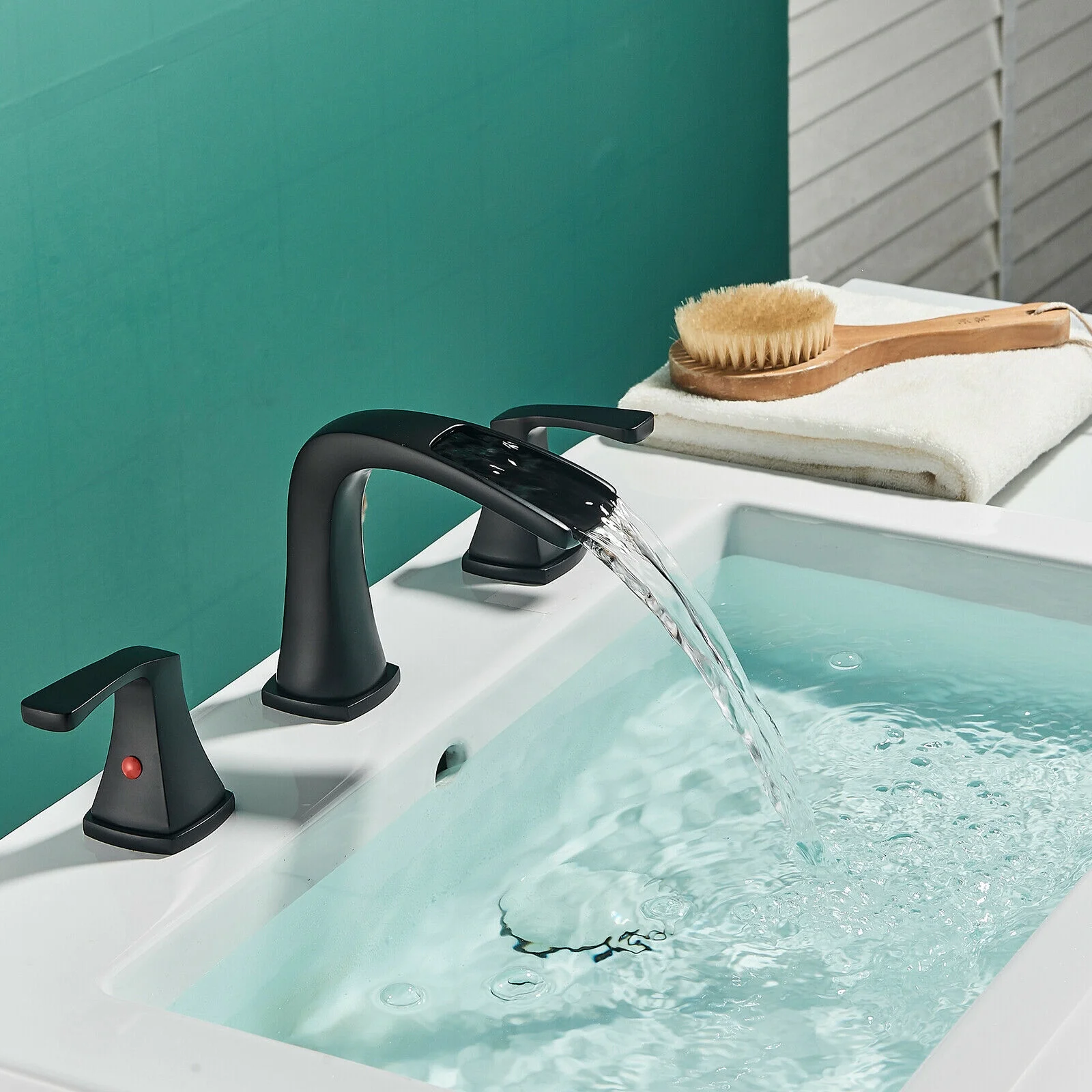 Zovajonia Matte Black 8 "Widespread Bathroom Faucet Basin 3 Hole Waterfall Vanity Sink Mixer Tap - Image 3