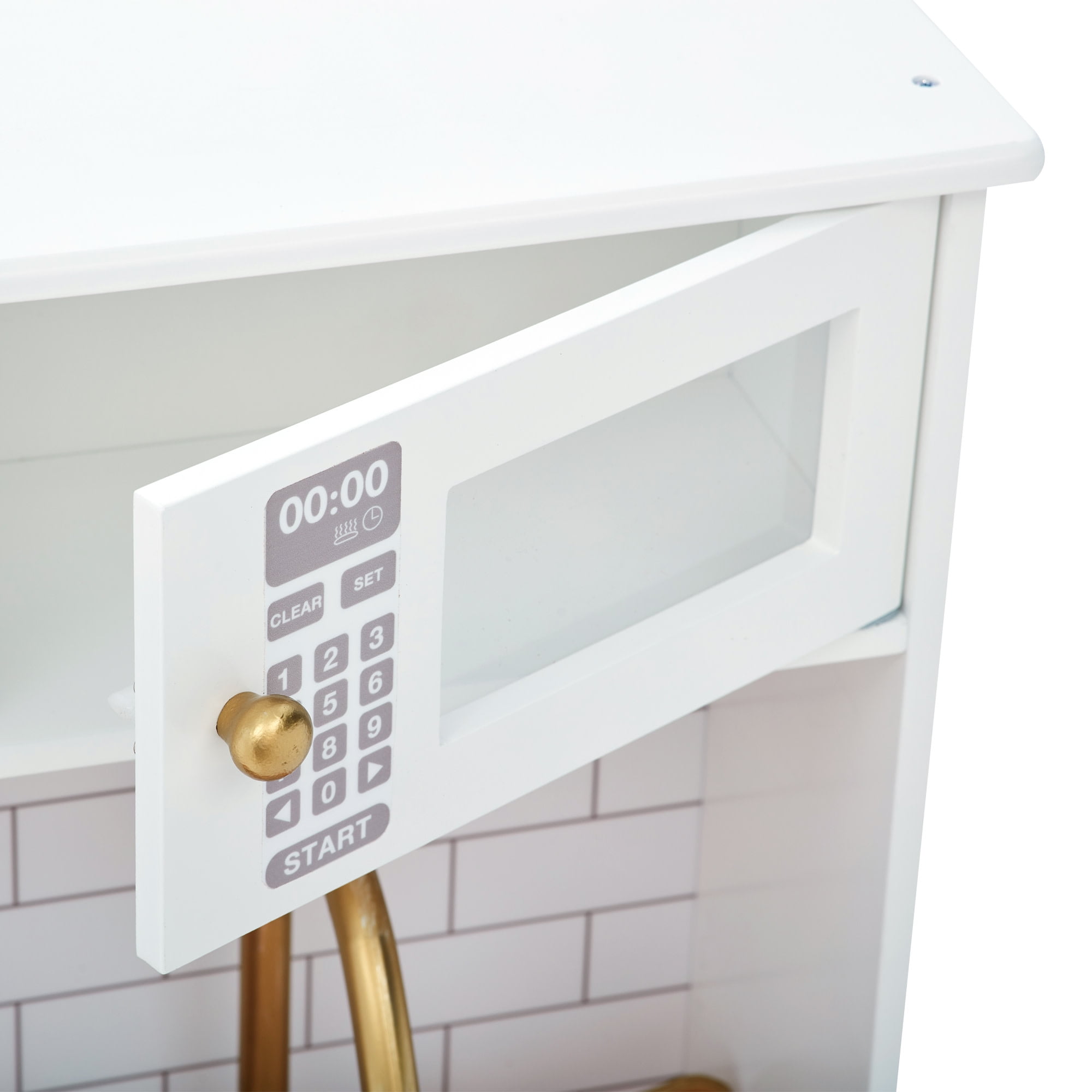 Teamson Kids Little Chef Boston Wooden Play Kitchen, 9 Pcs Acc Set, Oven, ,Sink, Interactive Features, White/Gold - Image 14