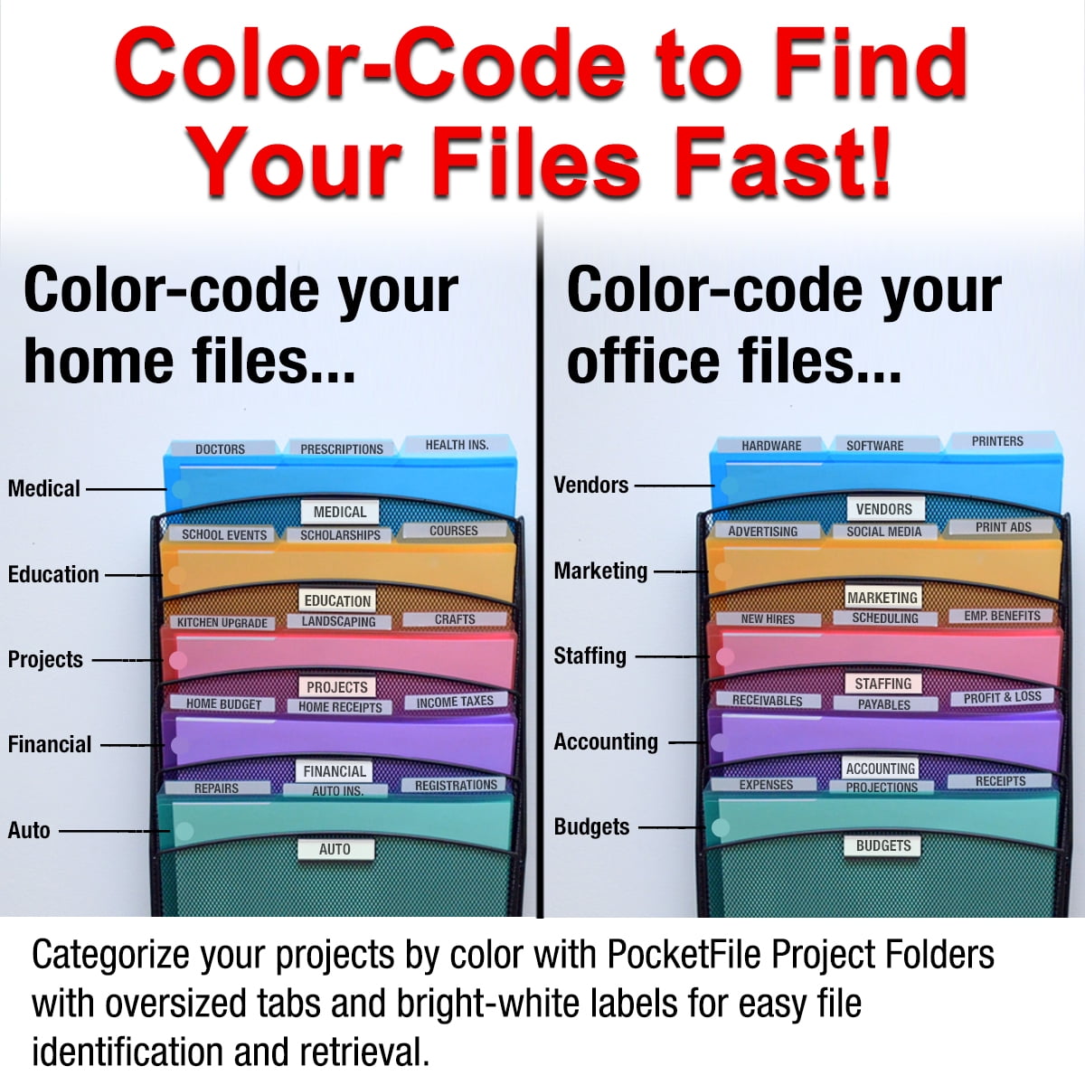 Ultimate Office 10-Tier Steel Mesh Wall Mount File Organizer, Assorted Colors, 18 Count - Image 6