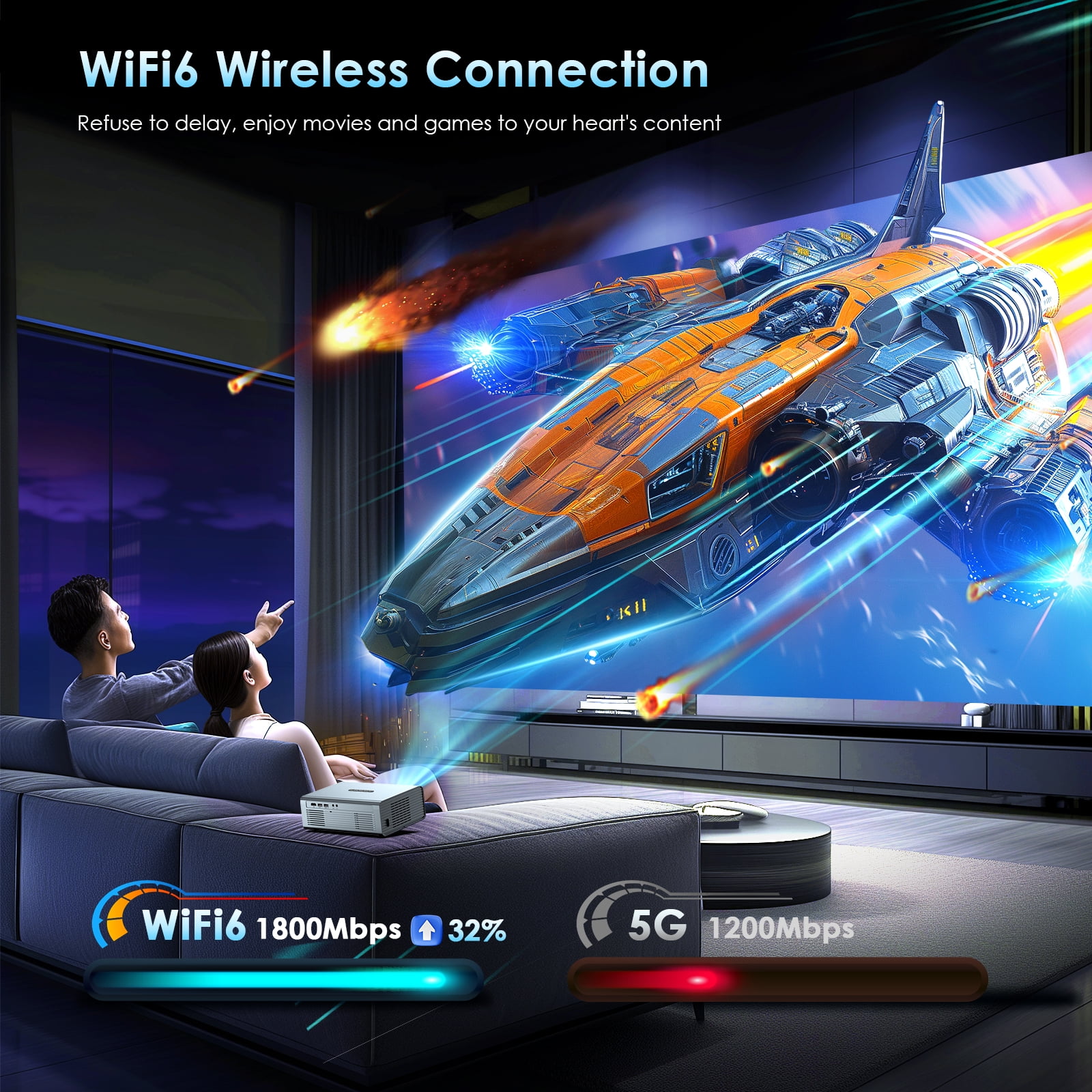 Hewcham Bluetooth Projector with WiFi, Auto Keystone, Electric Focus, 450-Inch Full HD Multimedia, Gray - Image 4