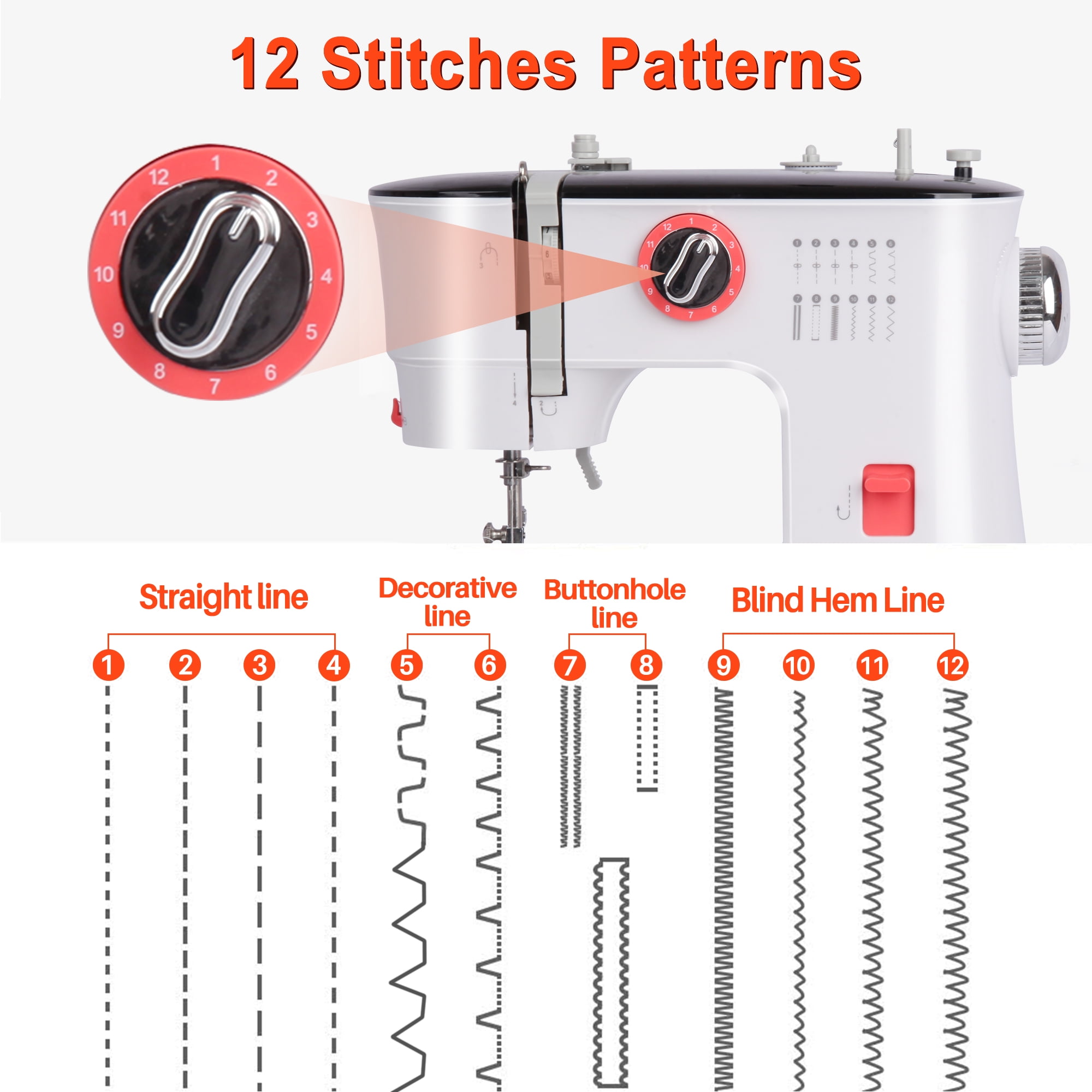 BCOOSS Sewing Machine for Beginners Electric Portable 12 Built-in Stitches with Extension Table - Image 9