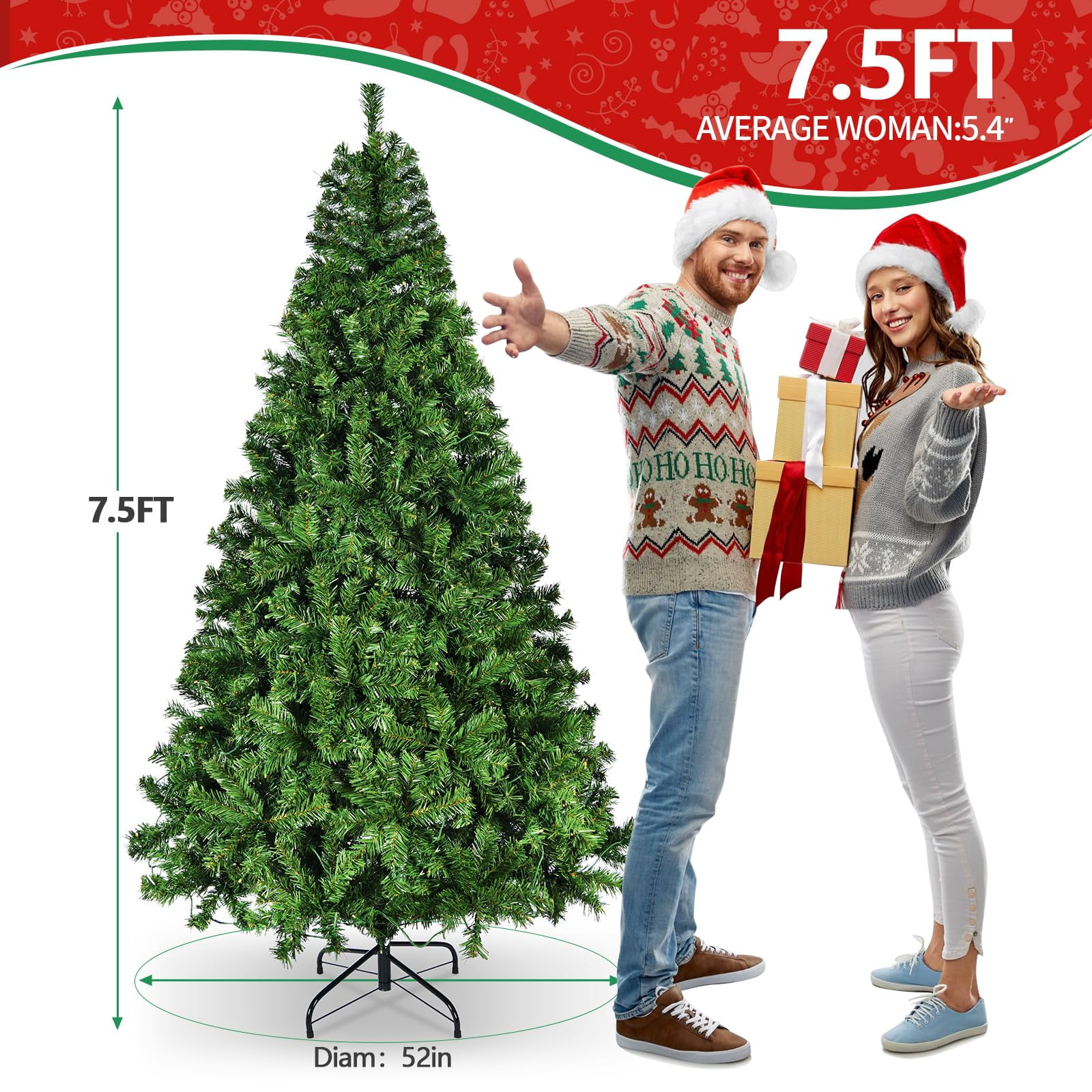 Vebreda Pre-Lit Artificial Christmas Tree 7.5ft with 450 Clear Incandescent Mini Lights, Indoor Outdoor Green - Image 5