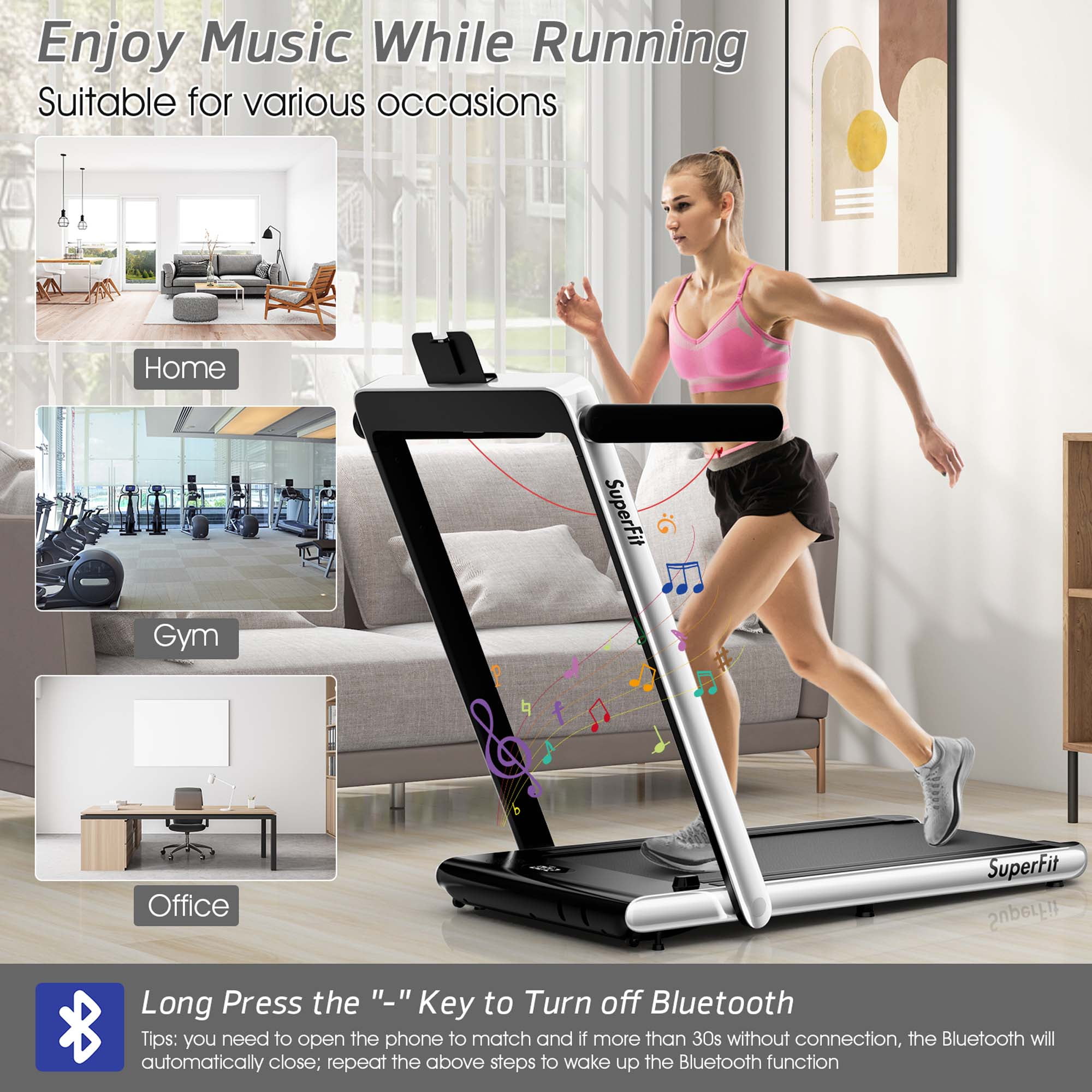 SuperFit Up To 7.5MPH 2.25HP 2 in 1 Dual Display Screen Treadmill Jogging Machine W/APP Control Silver - Image 5