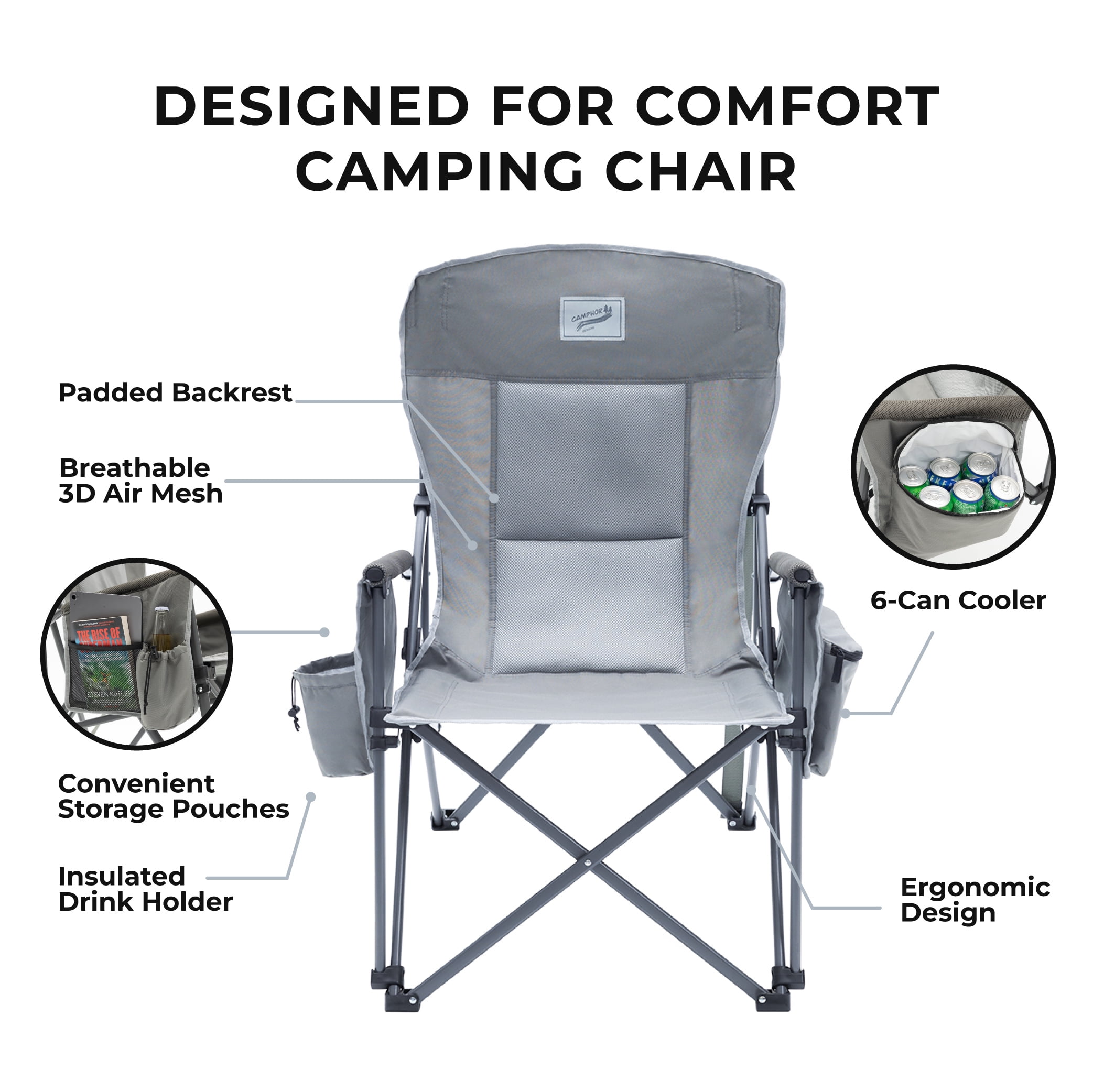 Camphor Designs Heavy Duty Portable Folding Camping Chair for Adults - Image 4