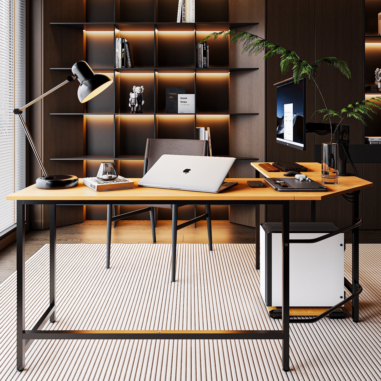 Zimtown 66" Wood L-Shaped Computer Desk Gaming Table PC Laptop Table Workstation Home Office Brown - Image 10