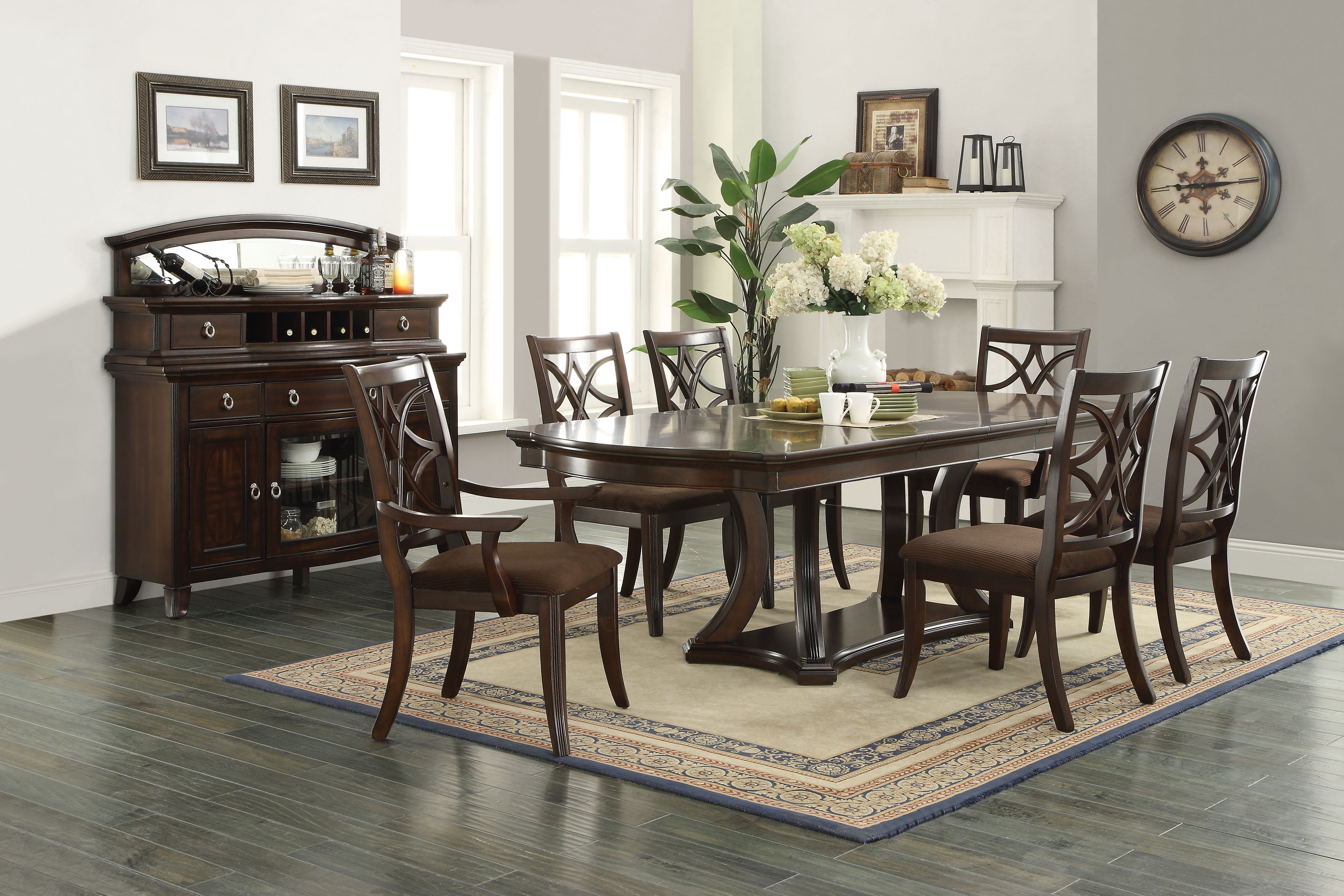 Wooden Arm Chair with Fabric Padded Seat and Lattice Design Backrest Brown Set of Two - Saltoro Sherpi - Image 3