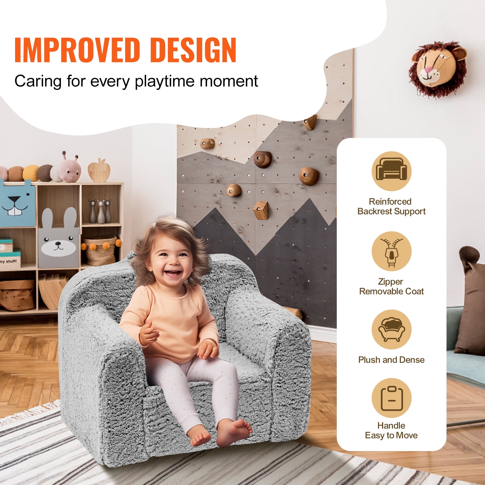 BENTISM Kids Armchair Kids Sofa Baby Sofa Chair with High-density 25D Toddler Chair Sherpa Fabric Grey - Image 9