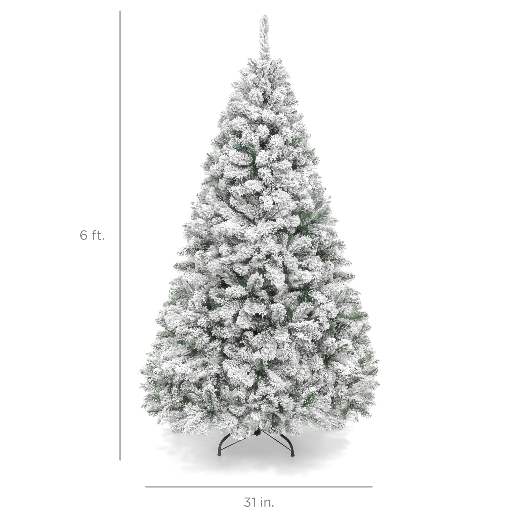 Vebreda 6ft Artificial Snow Decorated Flocked Hinged Christmas Tree with Metal Stand, Indoor Outdoor White - Image 4