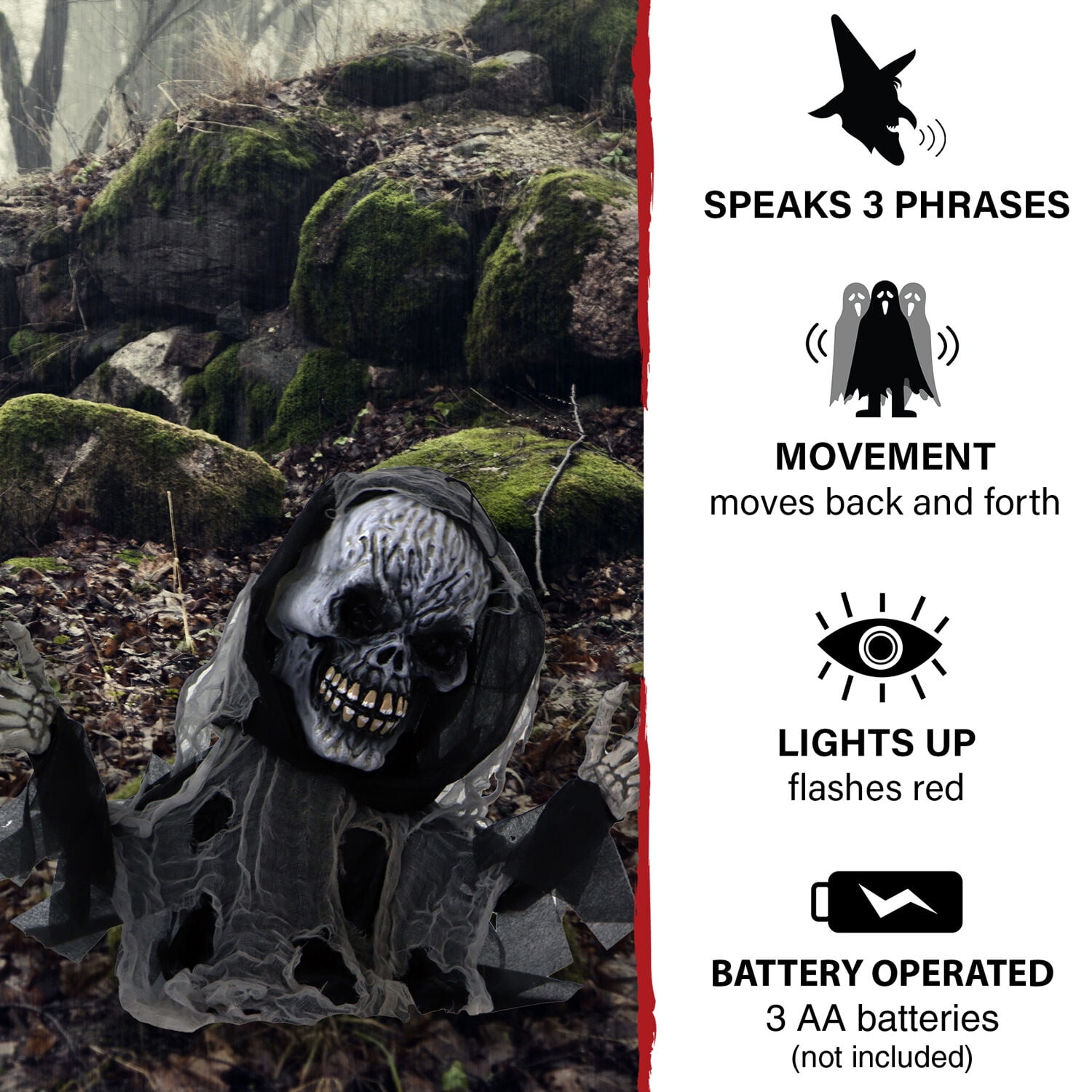 Haunted Hill Farm 27 in. Animatronic Reaper, Indoor/Outdoor Halloween Decoration, Talking, HHFJSKEL-3LSA - Image 4