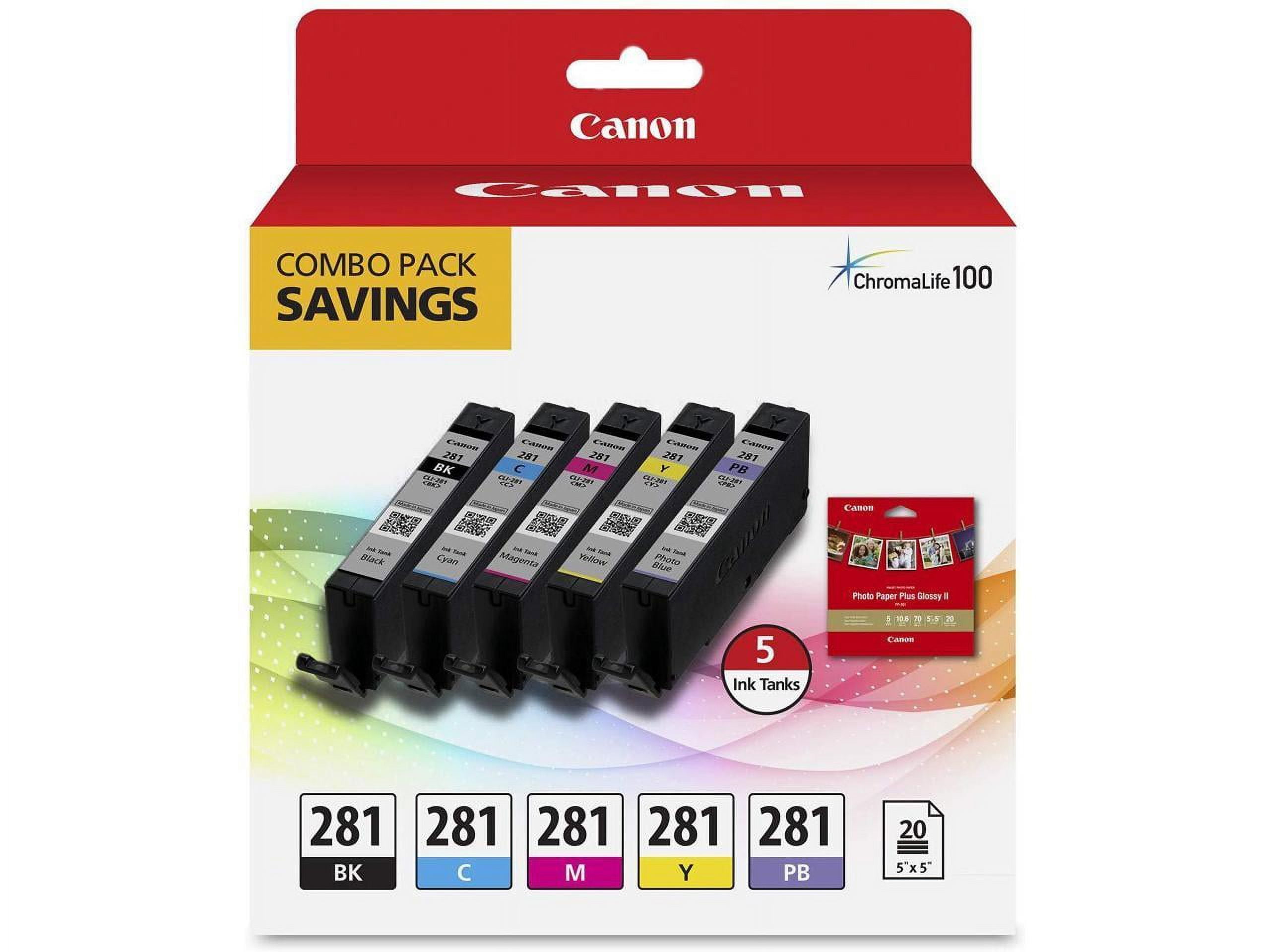 Canon 281 Black/Cyan/Magenta/Yellow/Photo Blue Standard Yield Ink Cartridge 5/Pack (2091C006) - Image 9