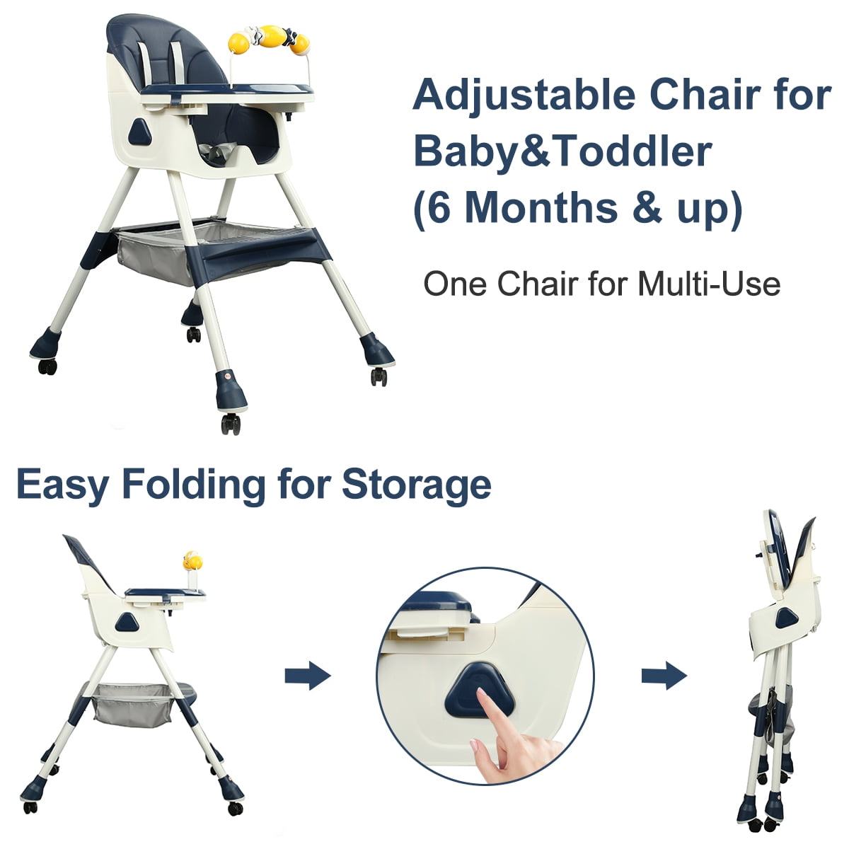 Liyufly 4-in-1 Baby Highchair Adjustable Kid Toddler Dining Chairs Eat & Grow Convertible Chair with 5-Point Harness, Dinner Plate, Blue - Image 5
