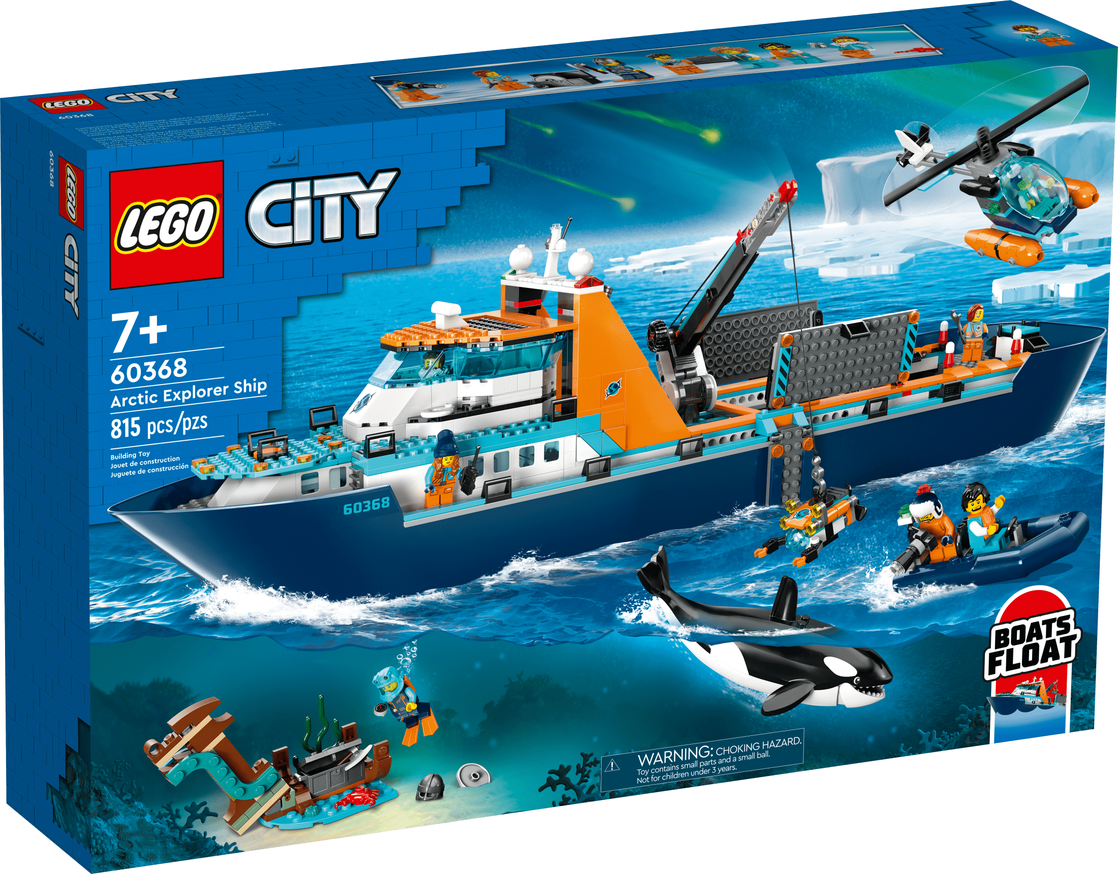 LEGO City Arctic Explorer Ship 60368 Building Toy Set, Fun Toy Gift for 7 year old Boys and Girls, with a Floatable Boat, Helicopter, Dinghy, ROV Sub, Viking Shipwreck, 7 Minifigures and an Orca - Image 4