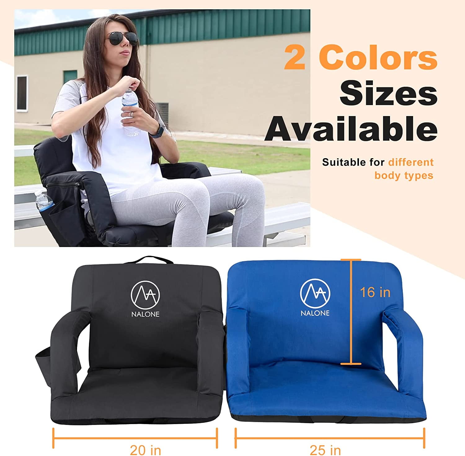 NALONE Folding Stadium Seat 25 inch Wide Stadium Chairs for Bleachers Portable with Back Supports Thick Padded Cushion Armrests Reclining - Image 7